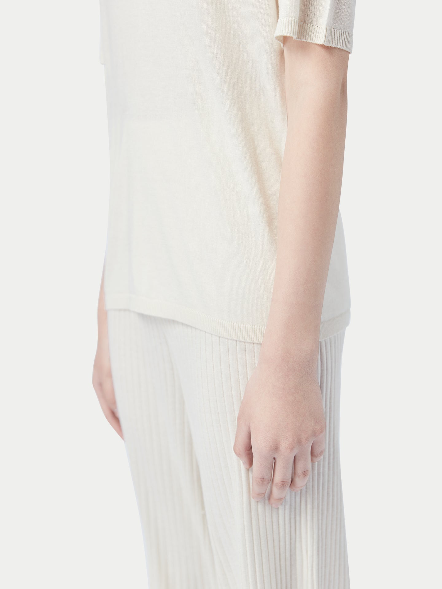 Women's Silk Cashmere Polo Shirt Whisper White - Gobi Cashmere