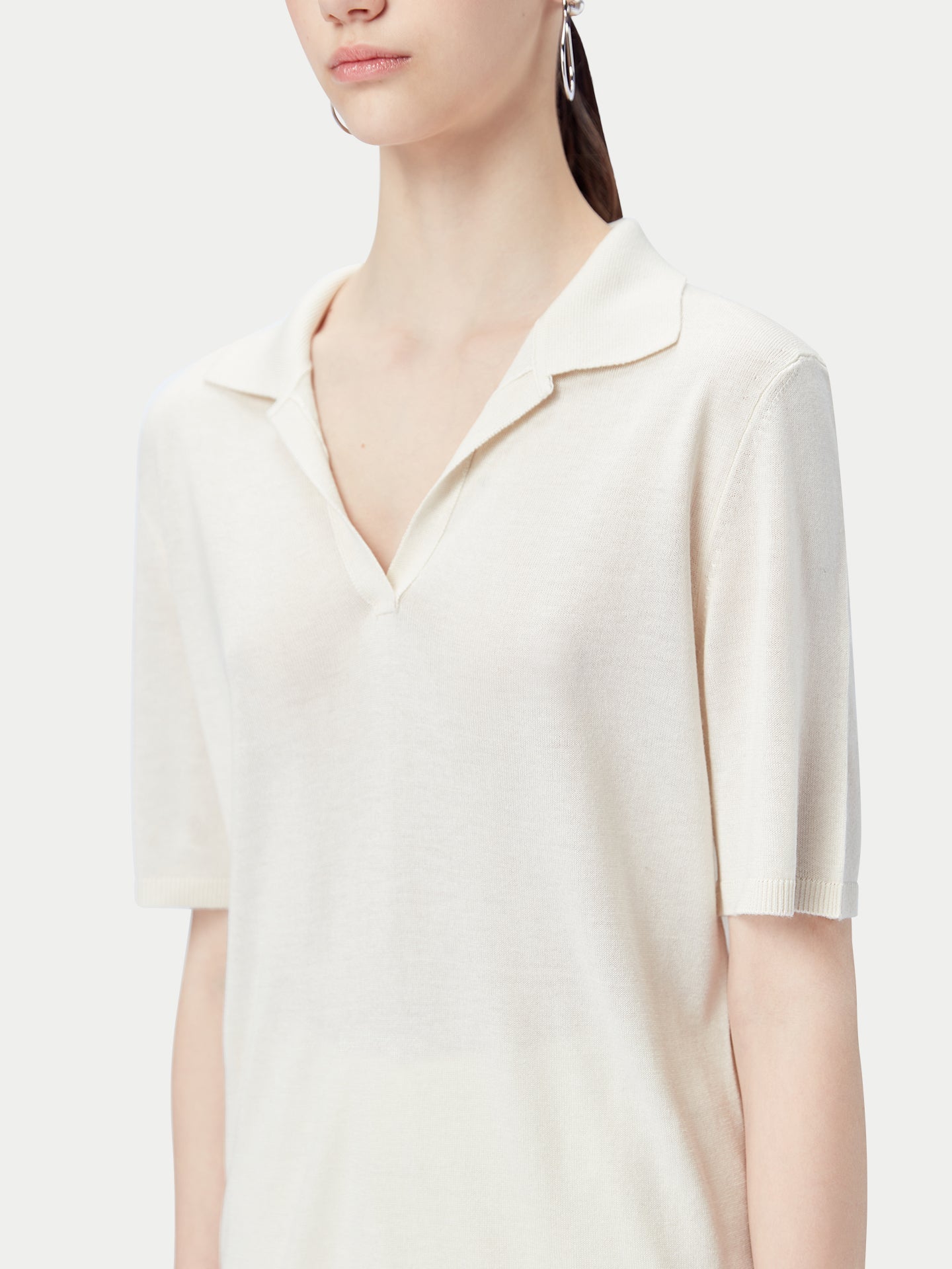 Women's Silk Cashmere Polo Shirt Whisper White - Gobi Cashmere
