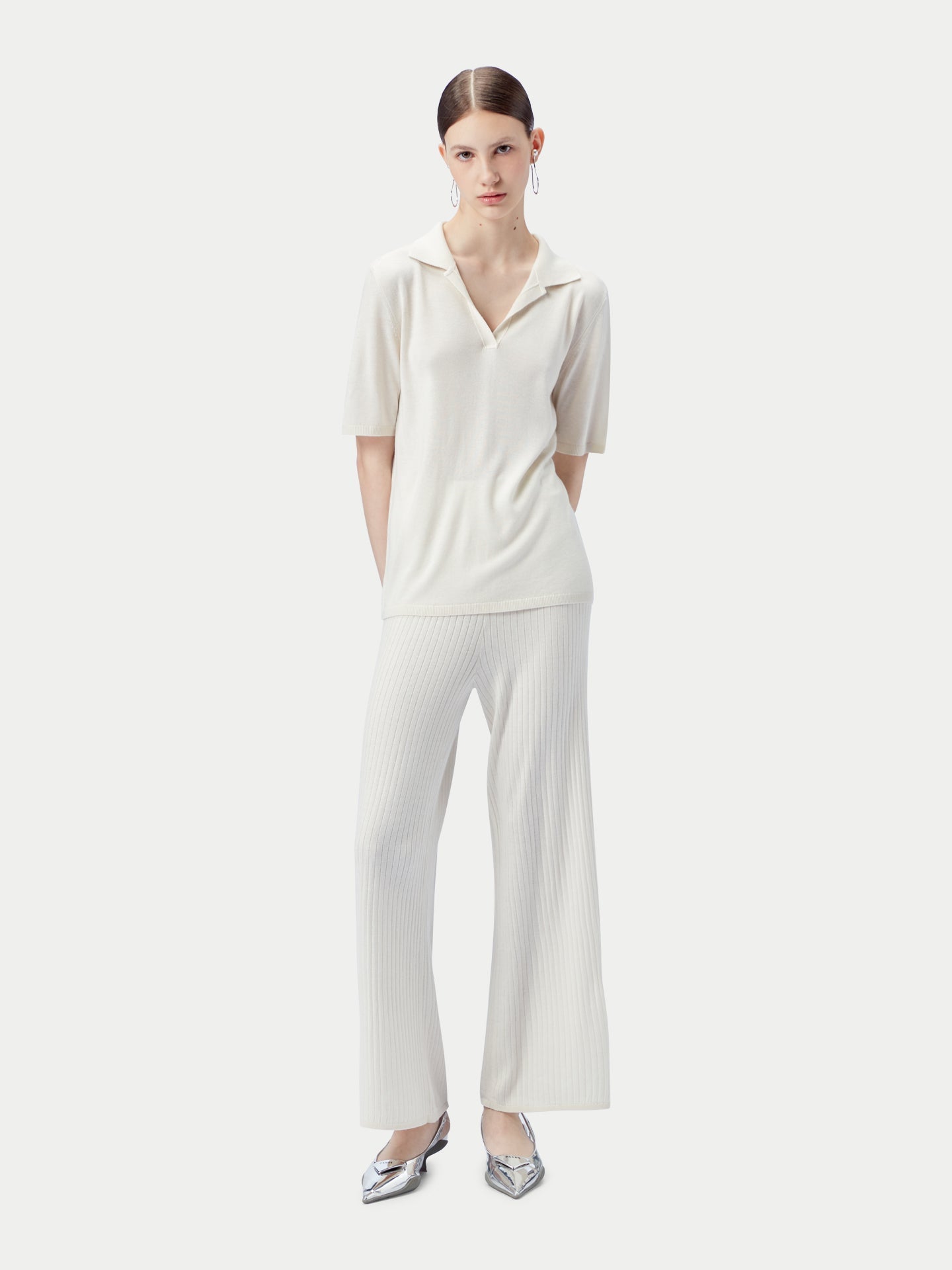 Women's Silk Cashmere Polo Shirt Whisper White - Gobi Cashmere