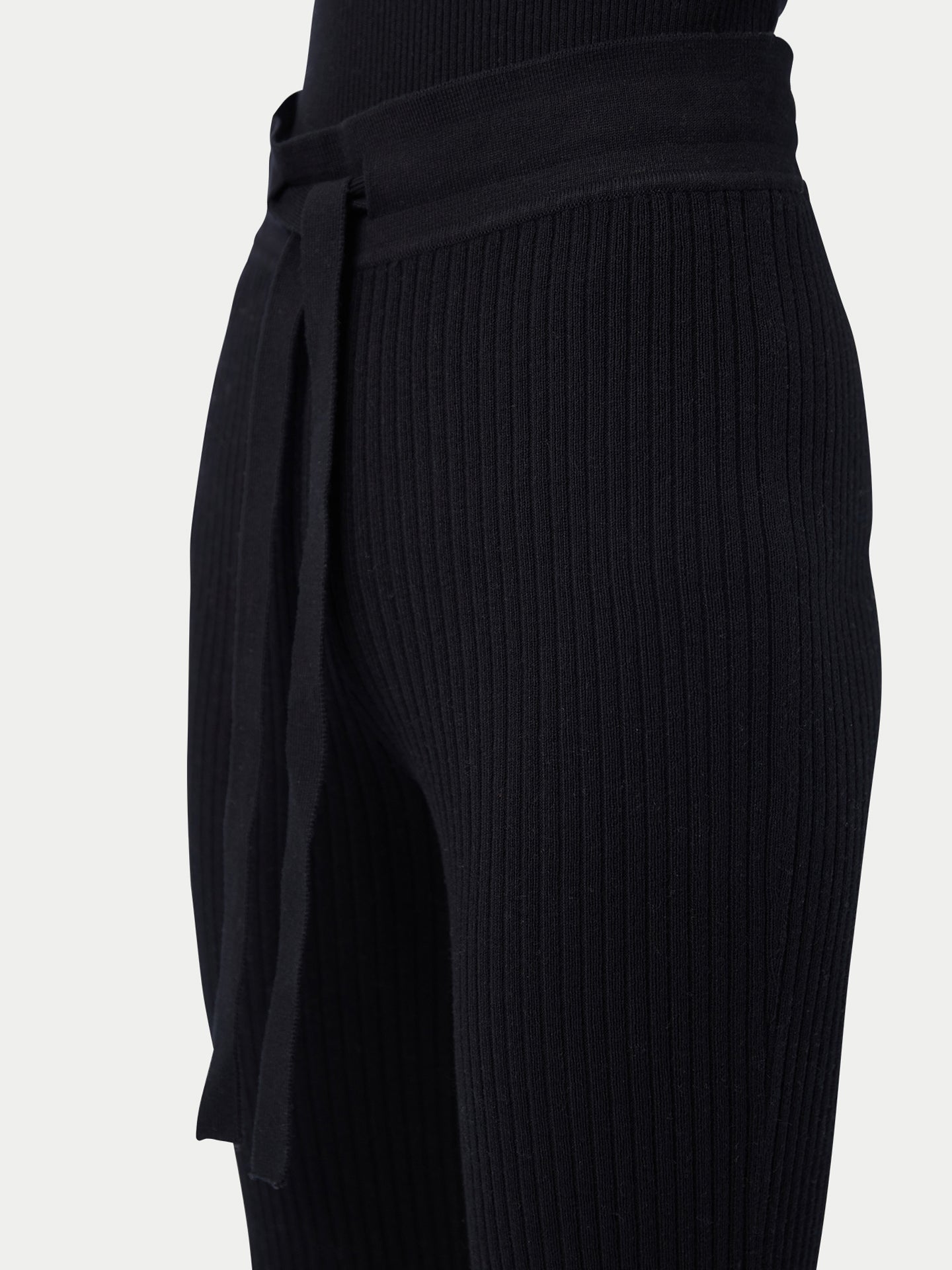 Women's Drawstring Ribbed Cotton Silk Cashmere Blend Flares Black - Gobi Cashmere