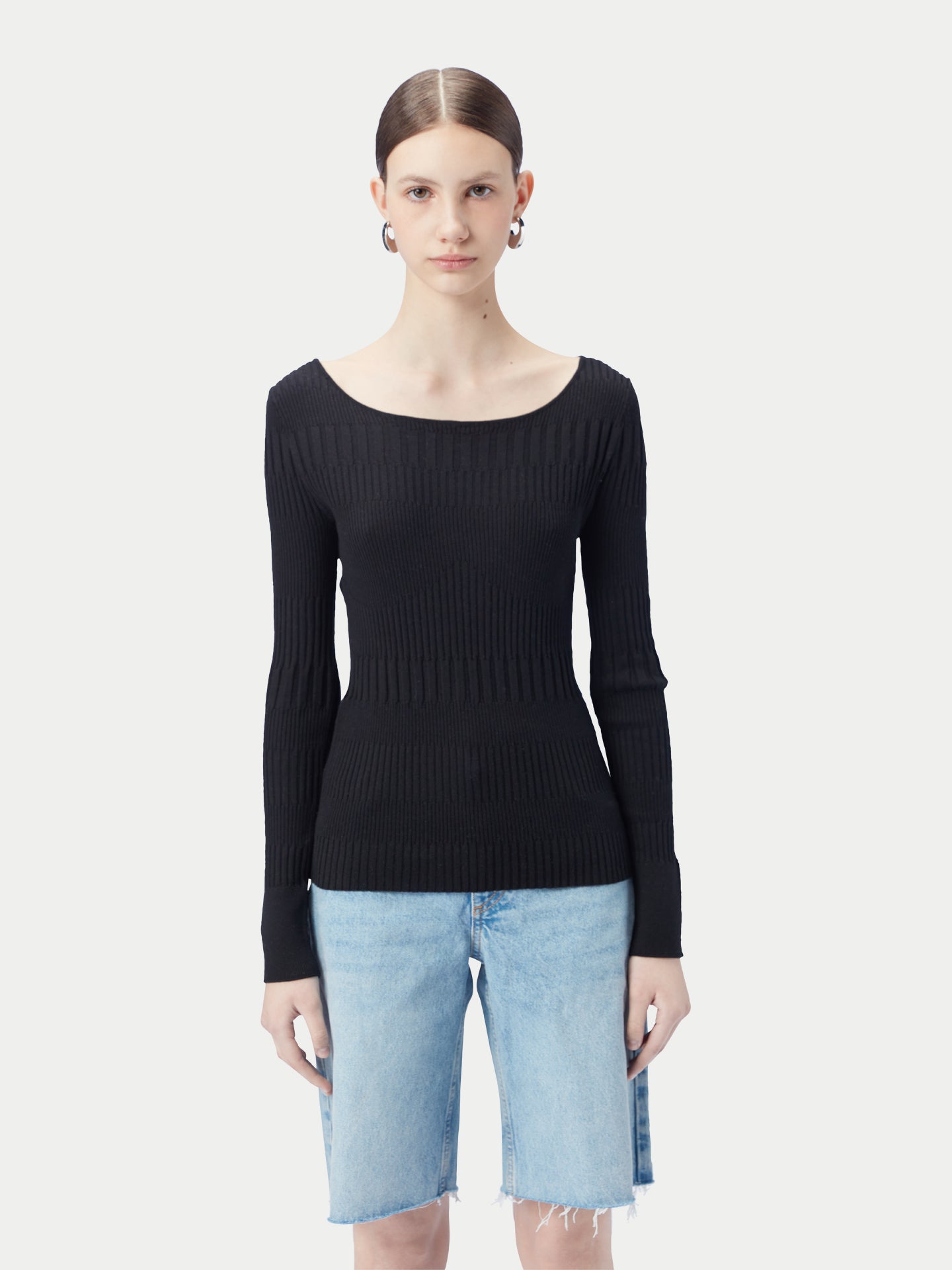 Top en cachemire côtelé à manches longues | GOBi Cashmere