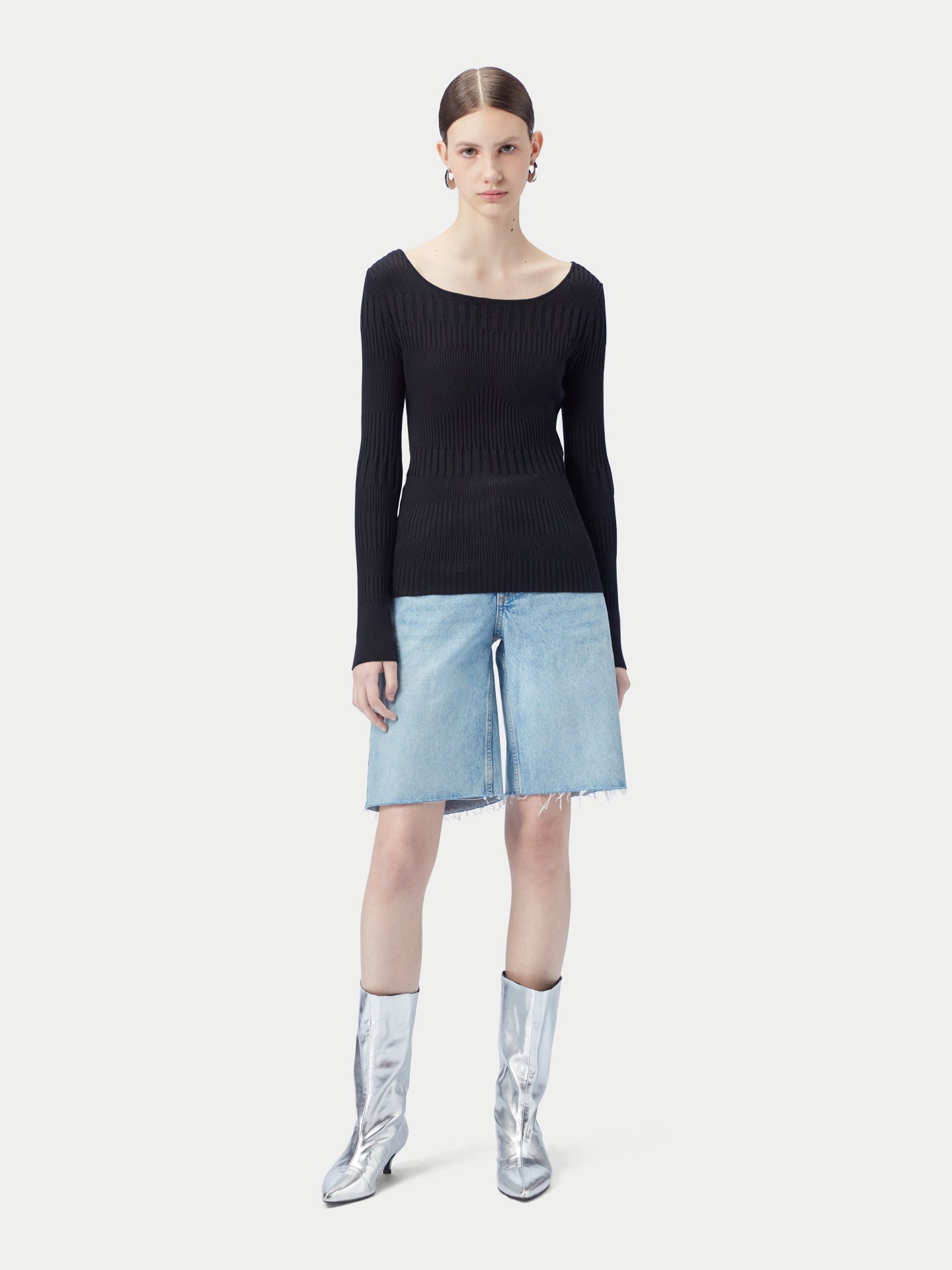 Top en cachemire côtelé à manches longues | GOBi Cashmere