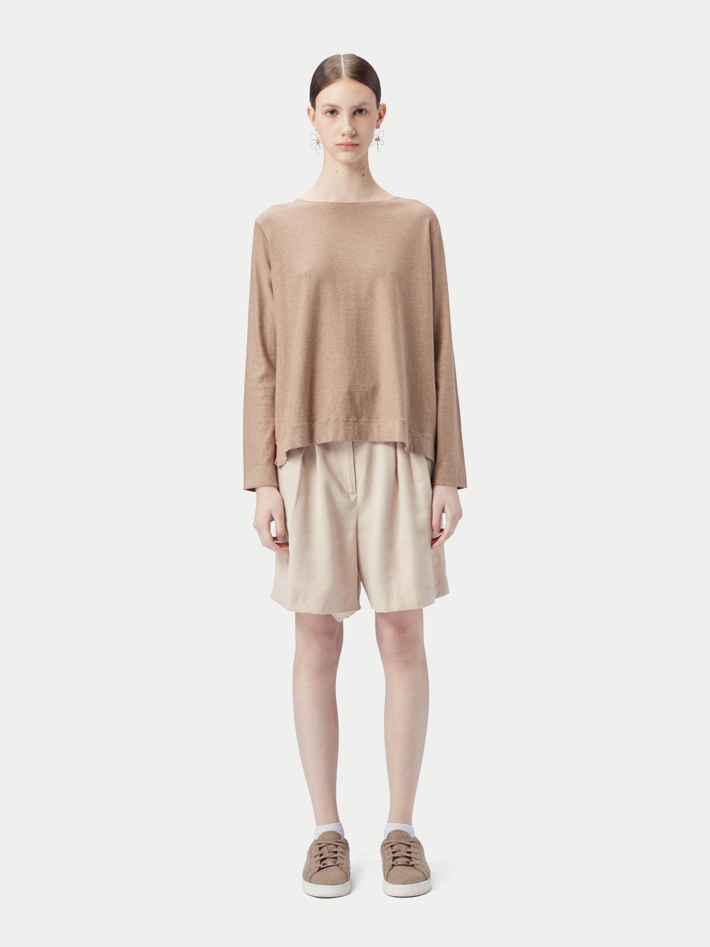Top à manches longues en cachemire Taupe | GOBI Cashmere