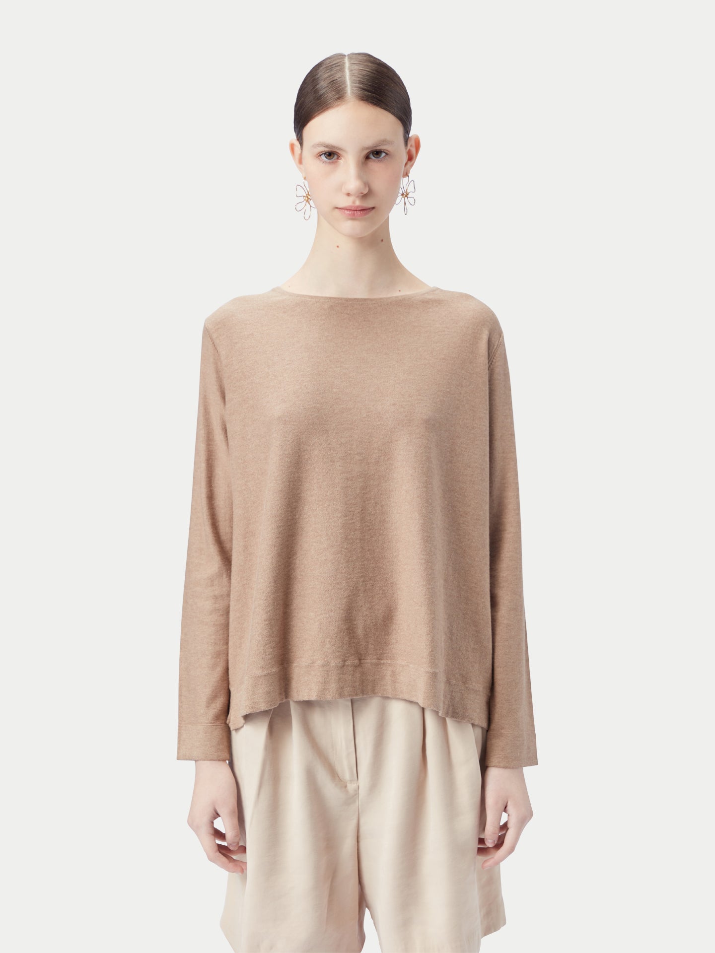 Top à manches longues en cachemire Taupe | GOBI Cashmere