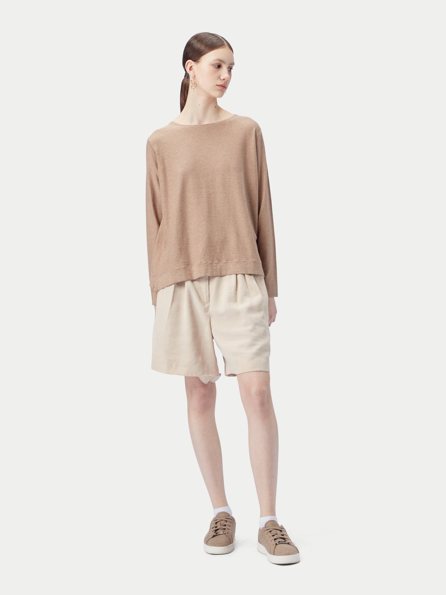 Top à manches longues en cachemire Taupe | GOBI Cashmere