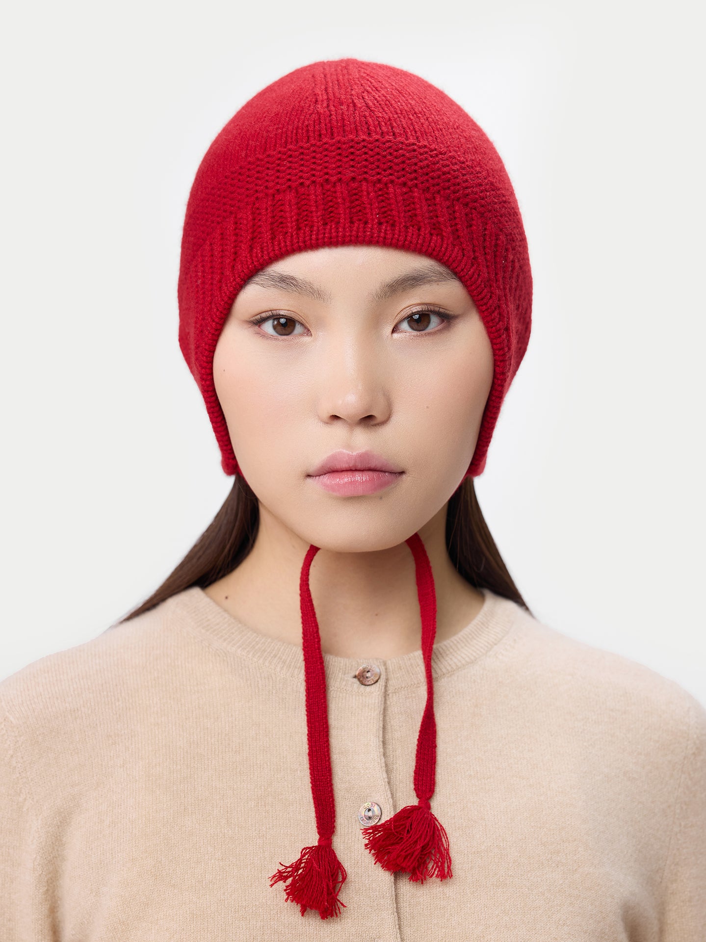 Bonnet à Liens en Cachemire couleur rouge | GOBI Cashmere