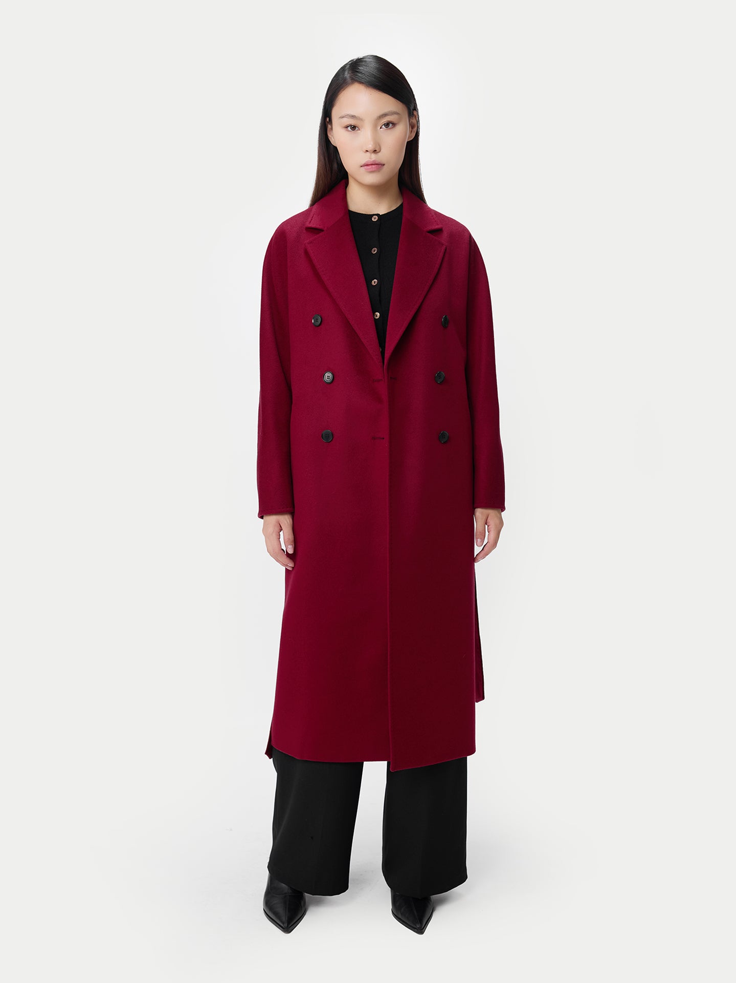 Manteau Femme à Double Boutonnage en Cachemire couleur rouge | GOBI Cashmere