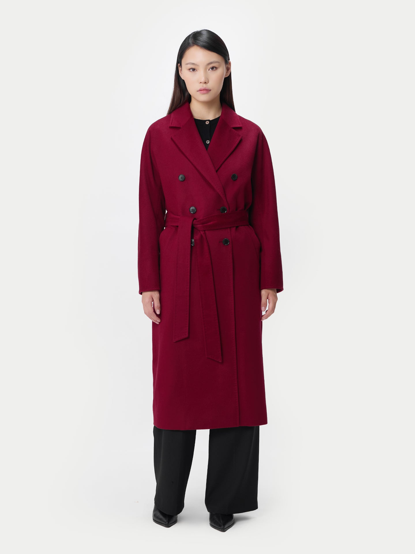 Manteau Femme à Double Boutonnage en Cachemire couleur rouge | GOBI Cashmere