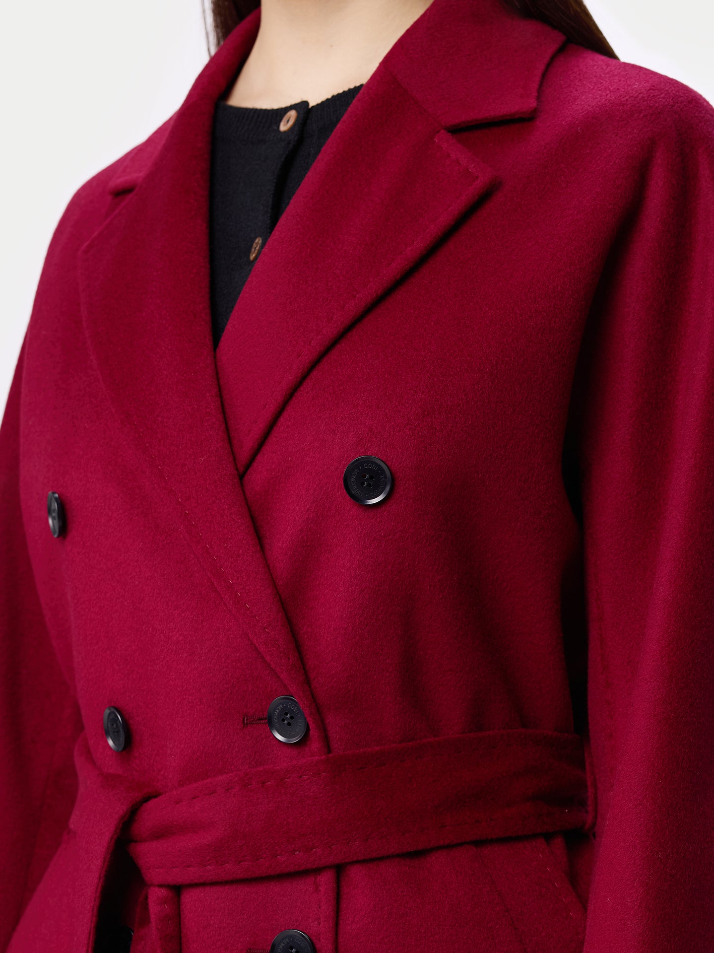 Manteau Femme à Double Boutonnage en Cachemire couleur rouge | GOBI Cashmere