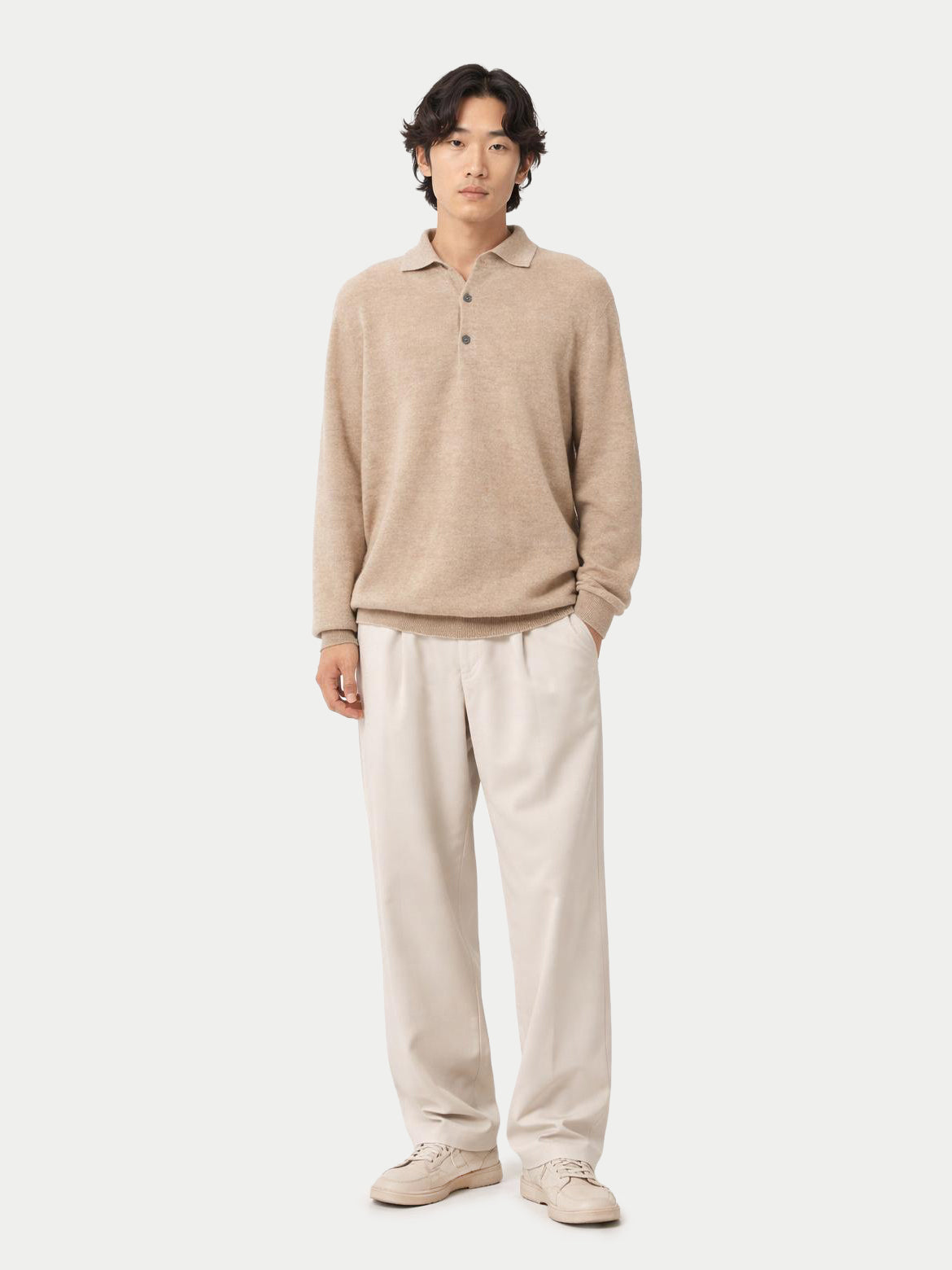 Pull col polo en cachemire Essential pour hommes Couleur Organique