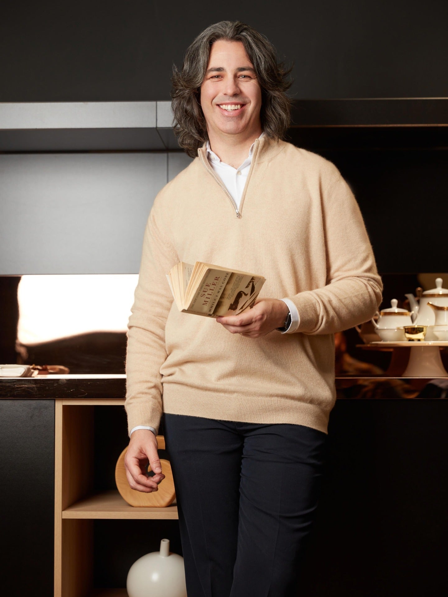 Pull polo demi zippé pour homme , couleur Taupe - Gobi Cashmere