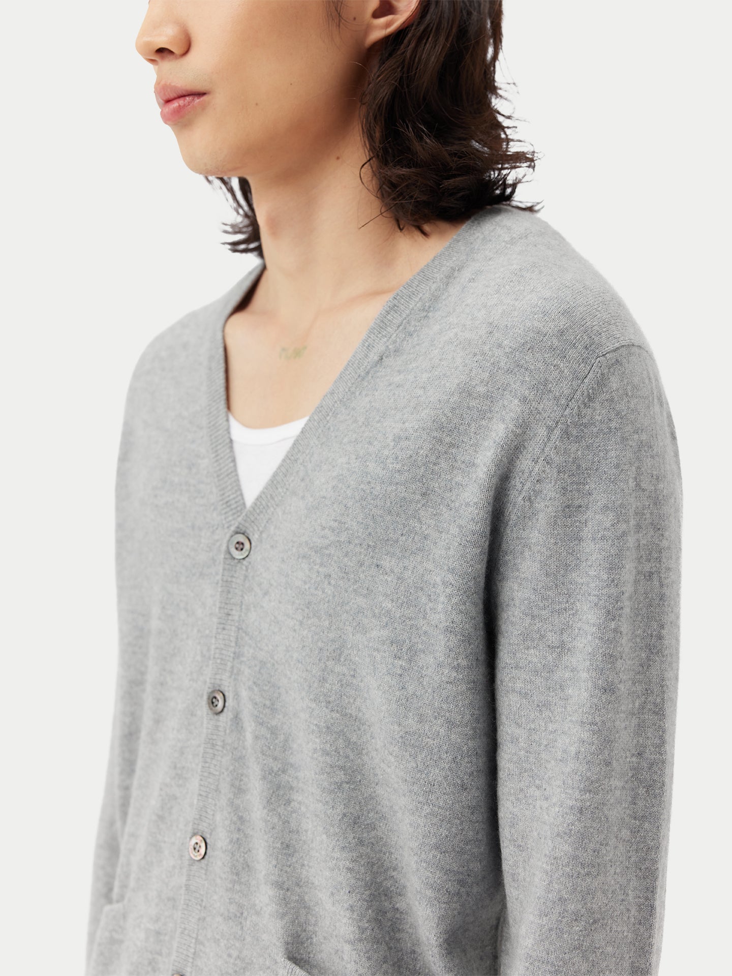 Cardigan a col V en Cachemire pour hommes Gris - Gobi Cashmere