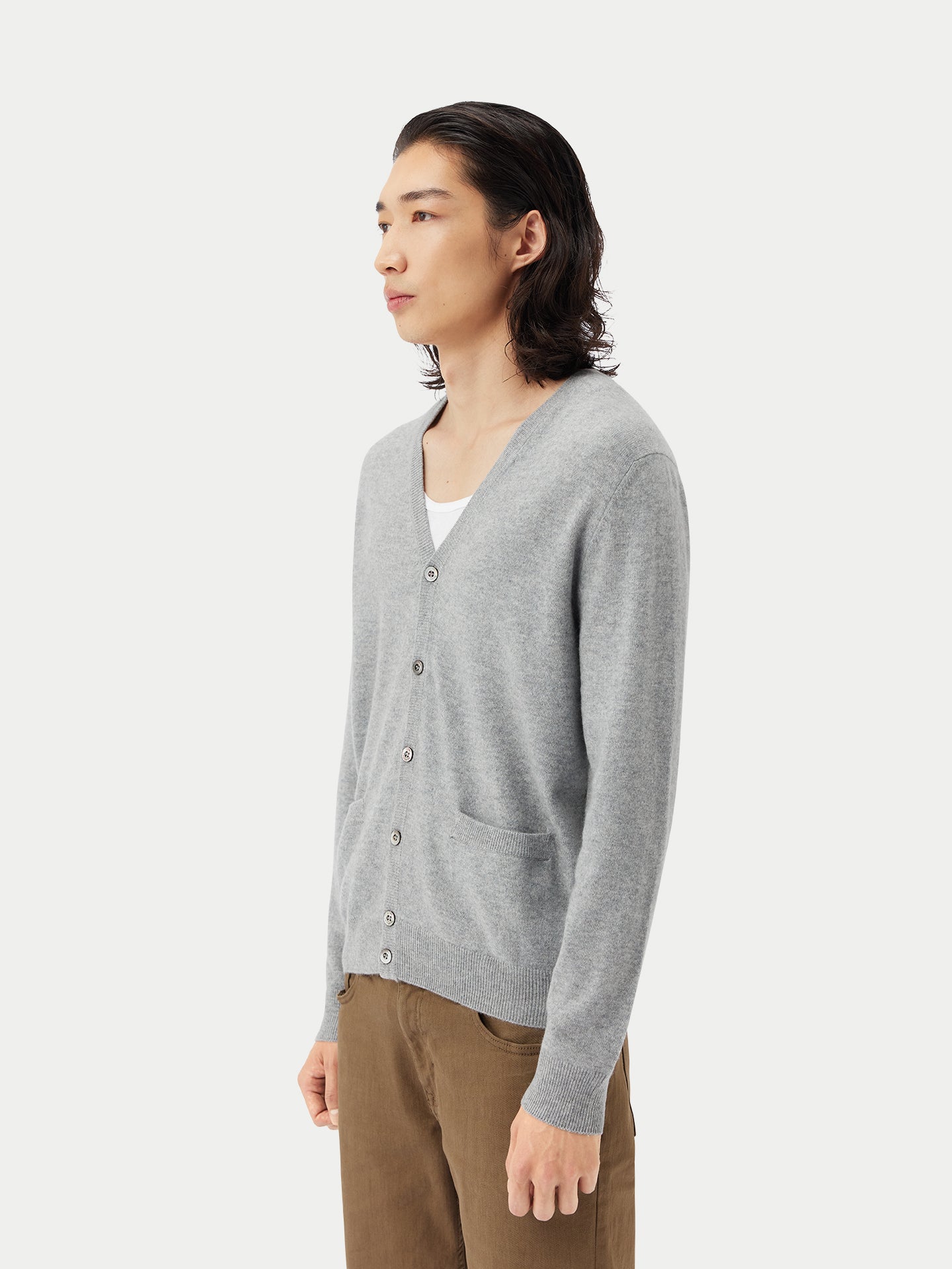 Cardigan a col V en Cachemire pour hommes Gris - Gobi Cashmere