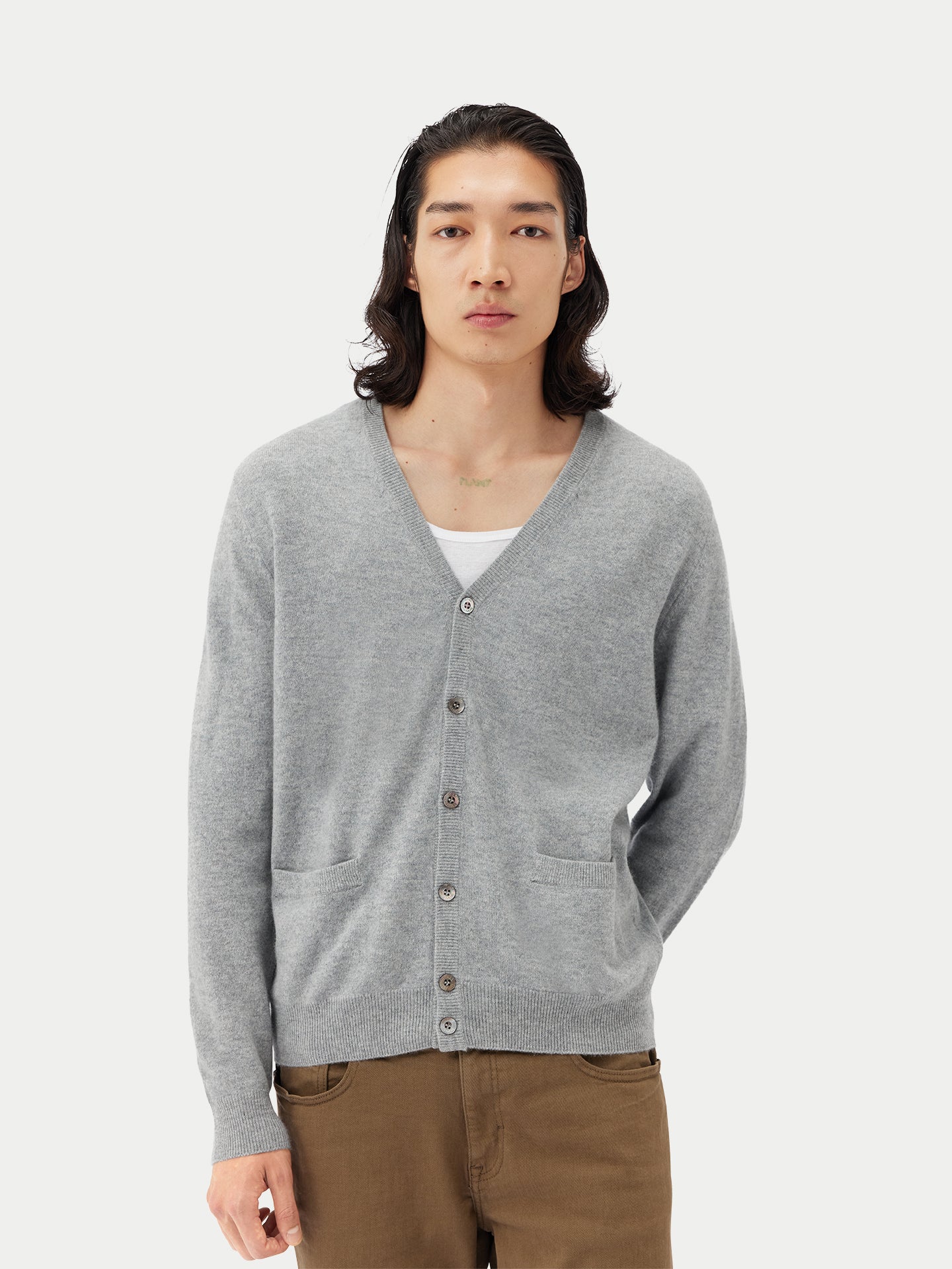 Cardigan a col V en Cachemire pour hommes Gris - Gobi Cashmere