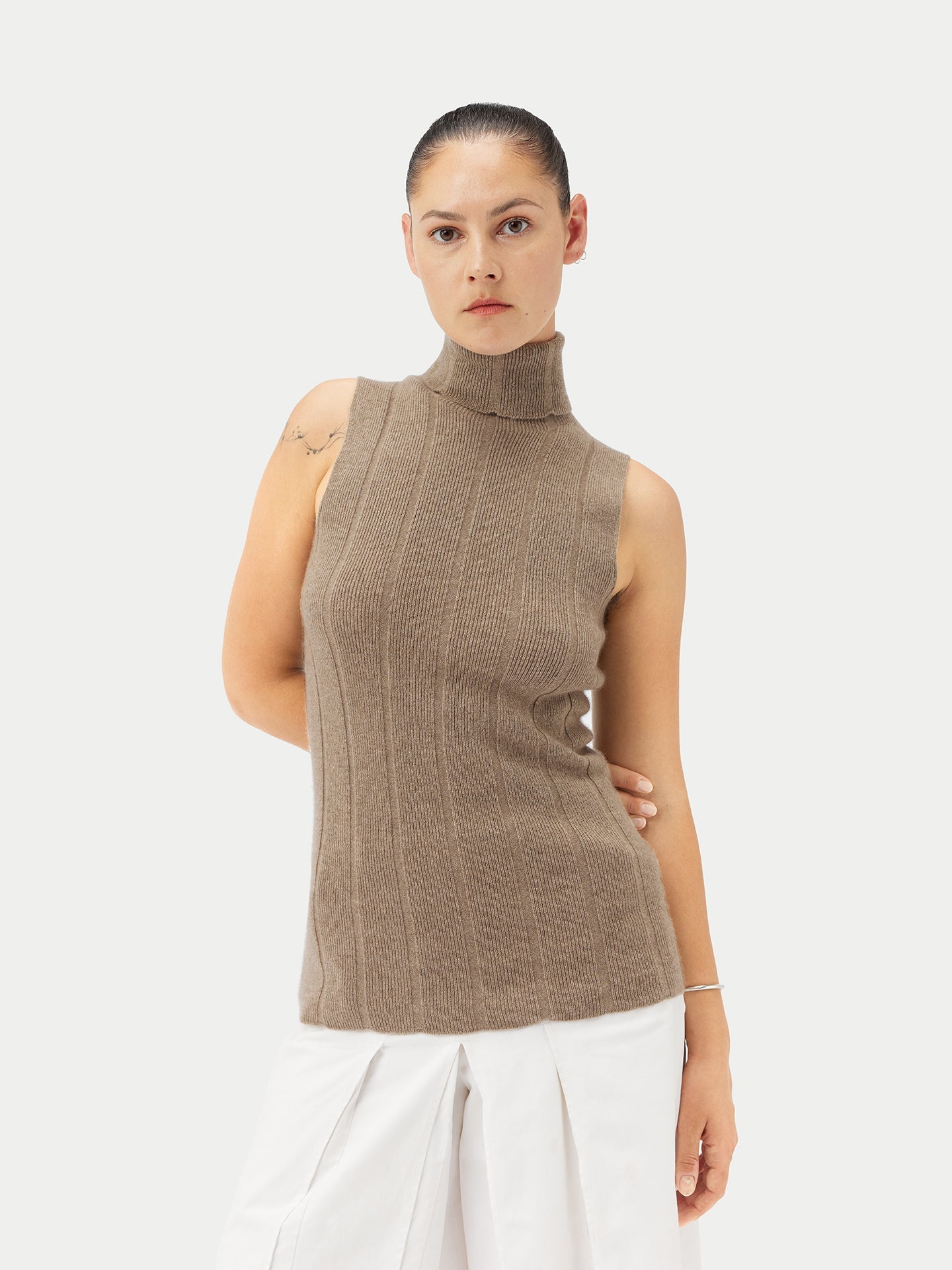 Top col rond en cachemire Taupe - Gobi Cashmere