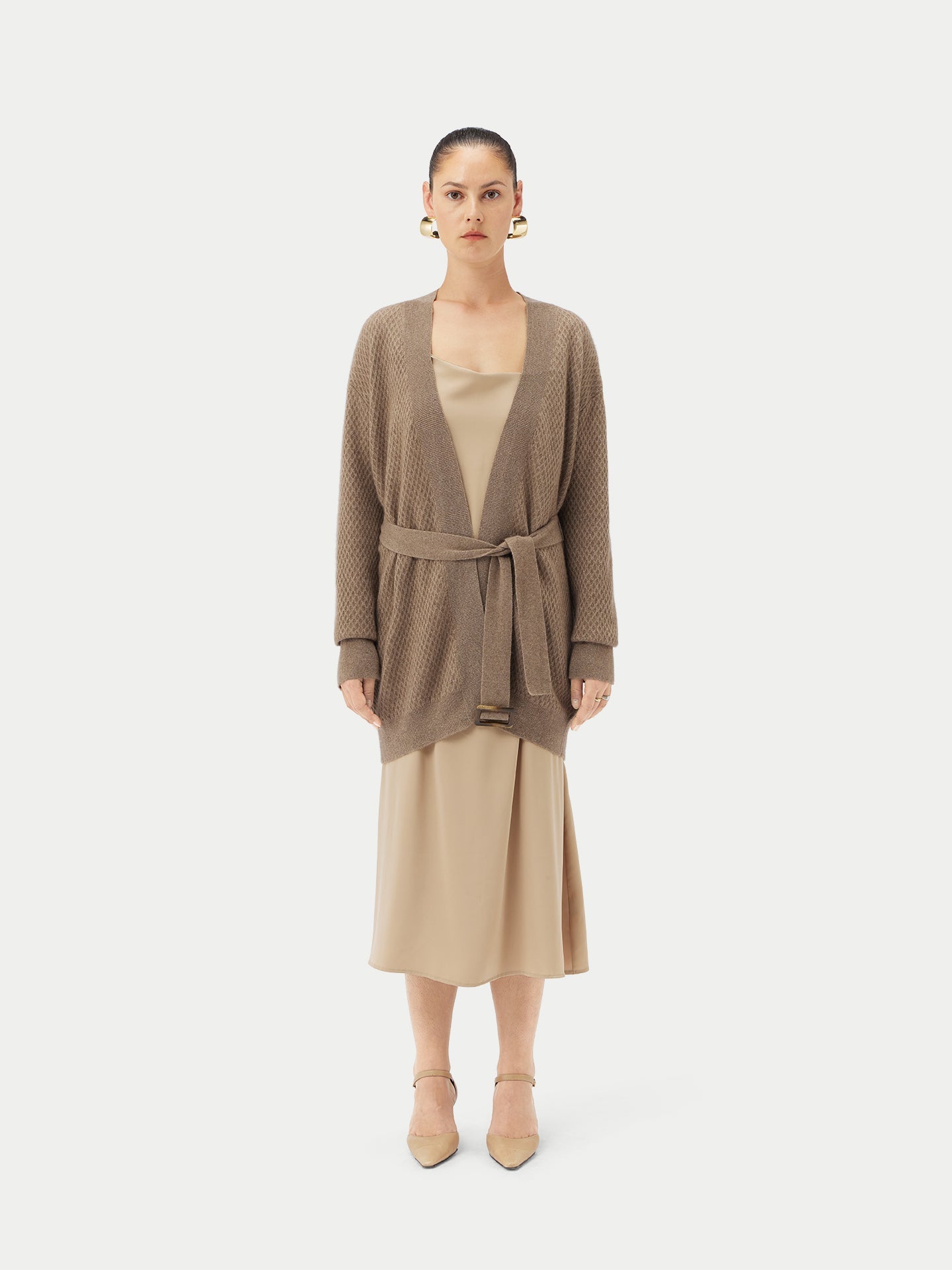 Cardigan en cachemire ceinturé Taupe - Gobi Cashmere