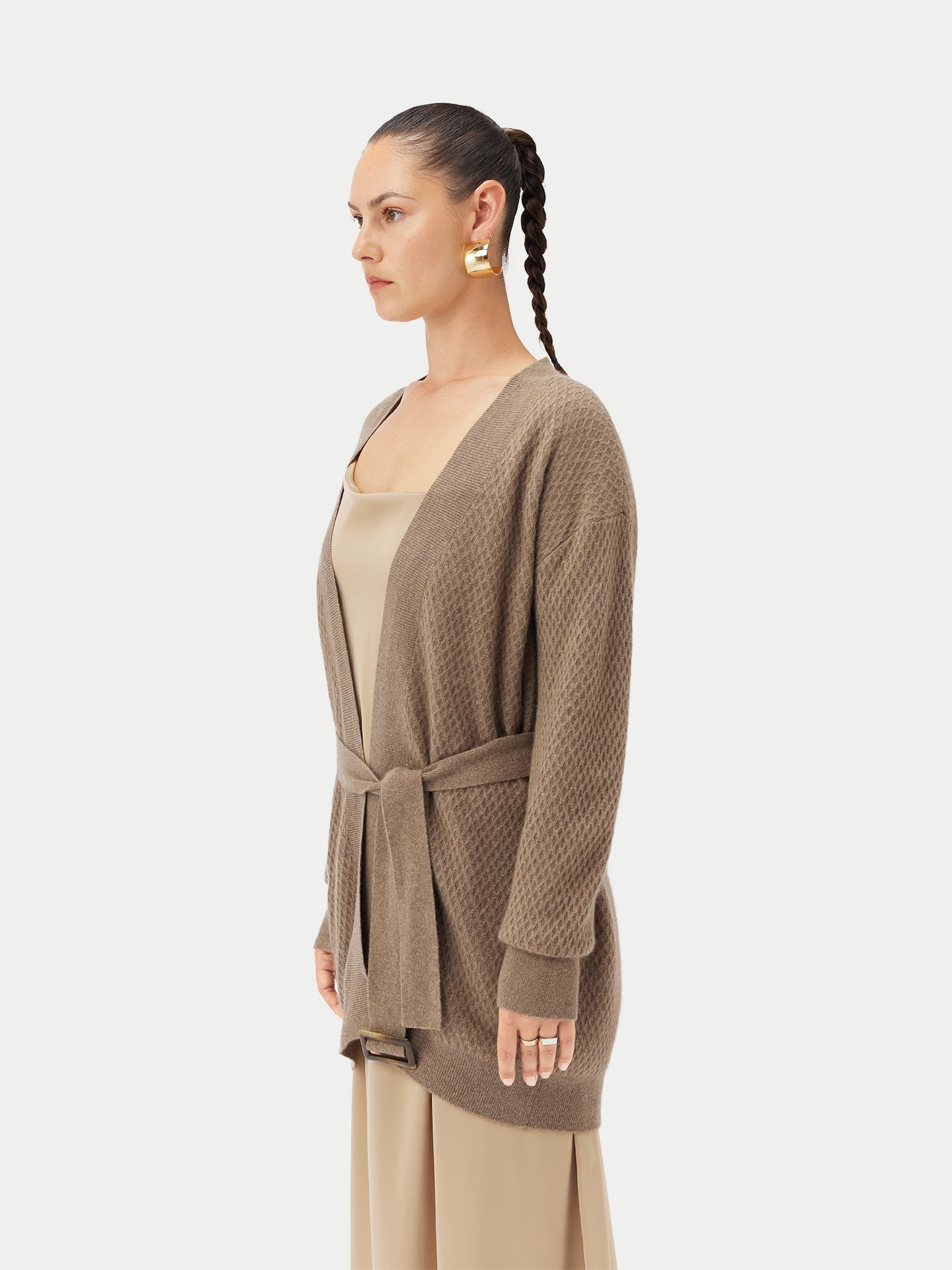 Cardigan en cachemire ceinturé Taupe - Gobi Cashmere