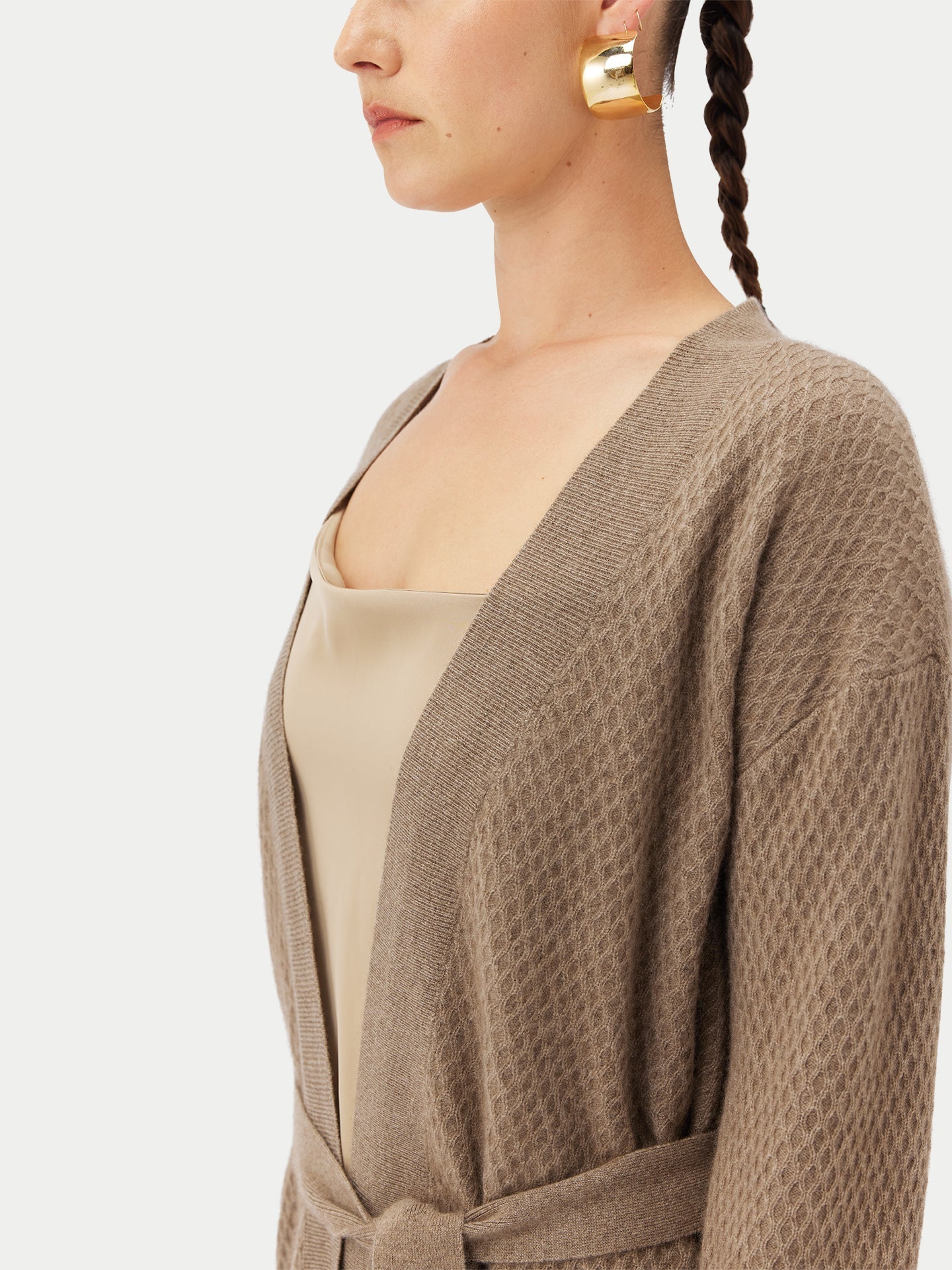 Cardigan en cachemire ceinturé Taupe - Gobi Cashmere