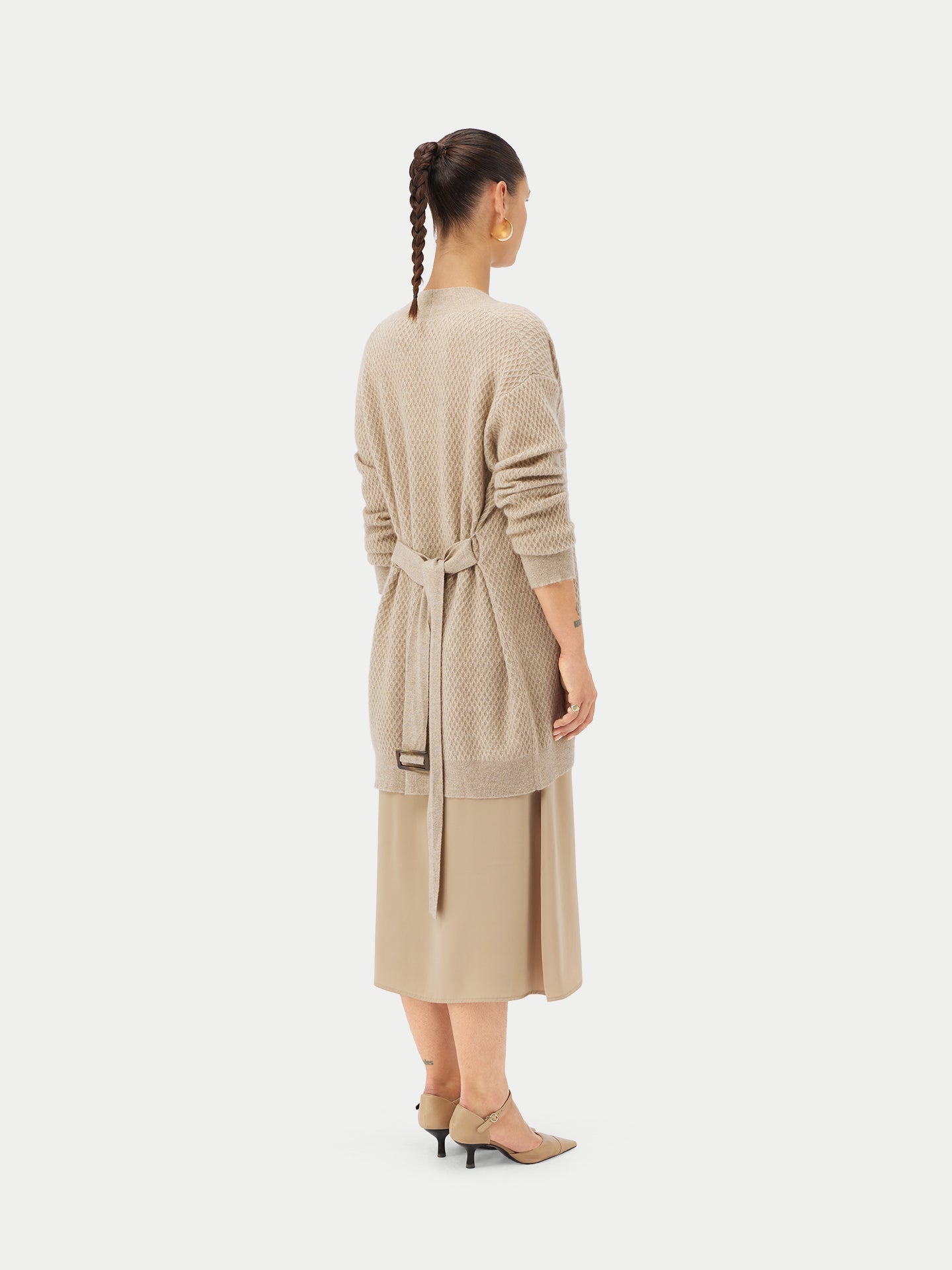 Cardigan en cachemire ceinturé Taupe - Gobi Cashmere