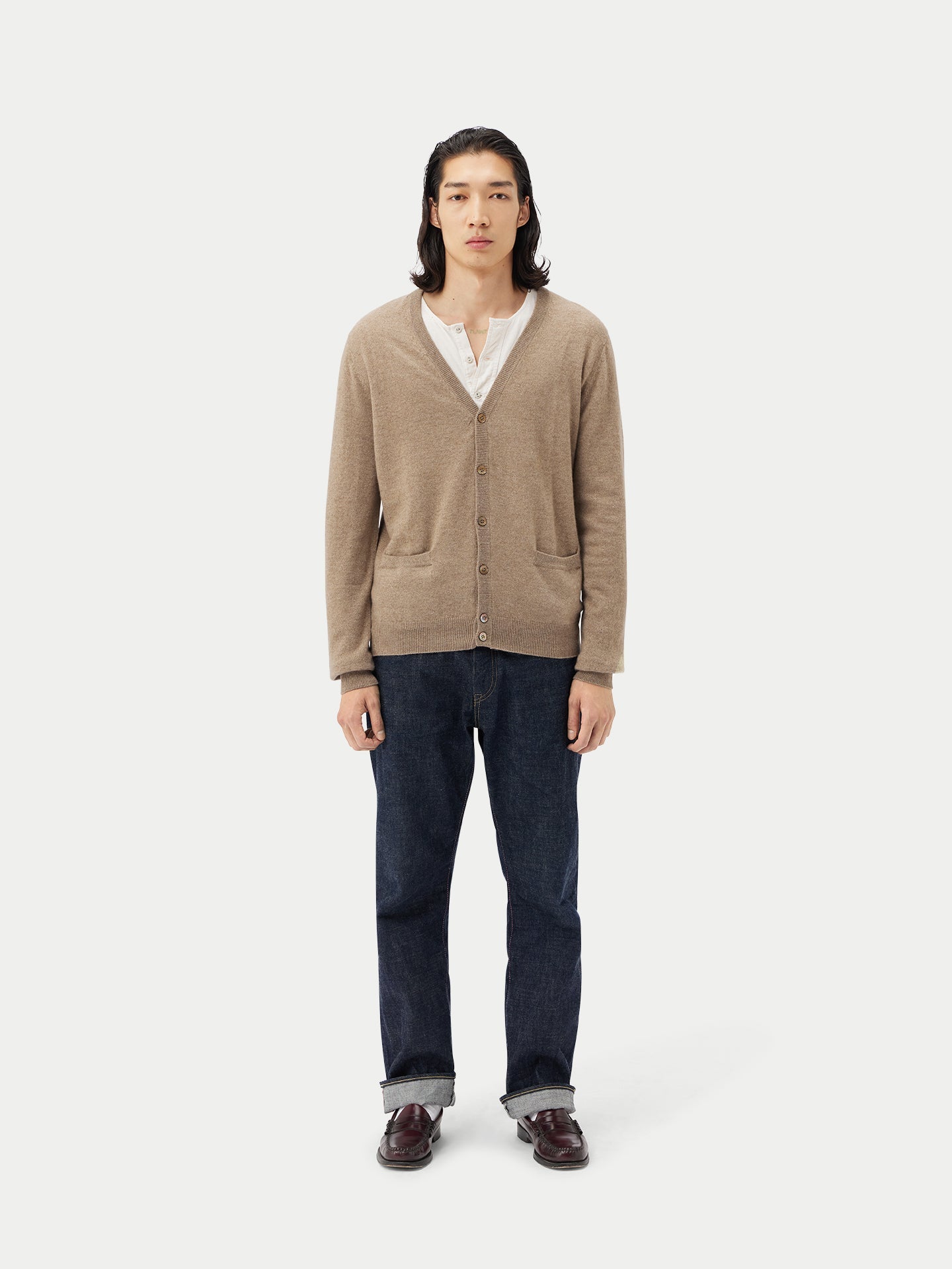 Cardigan a col V en Cachemire pour hommes Taupe - Gobi Cashmere