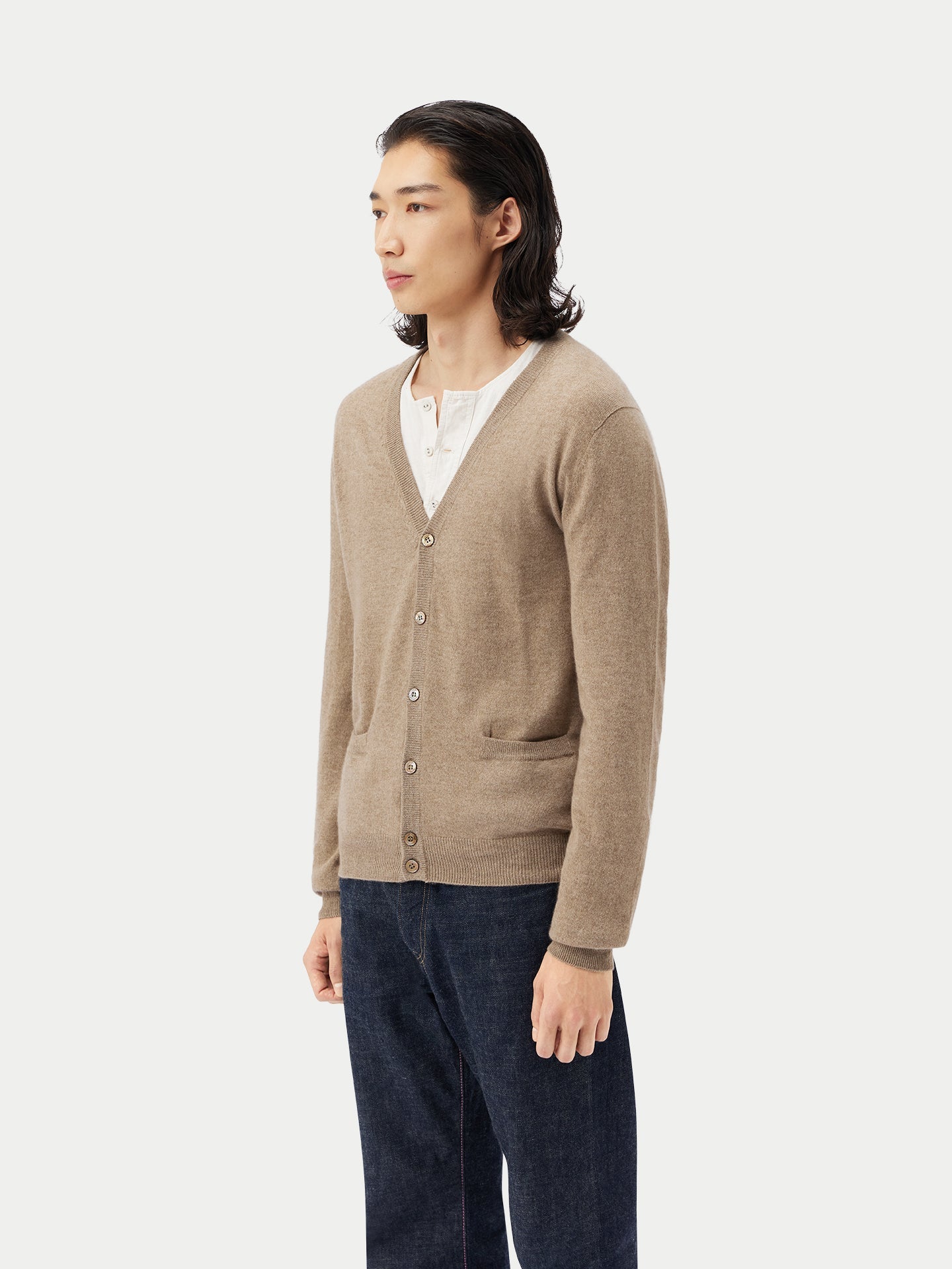 Cardigan a col V en Cachemire pour hommes Taupe - Gobi Cashmere