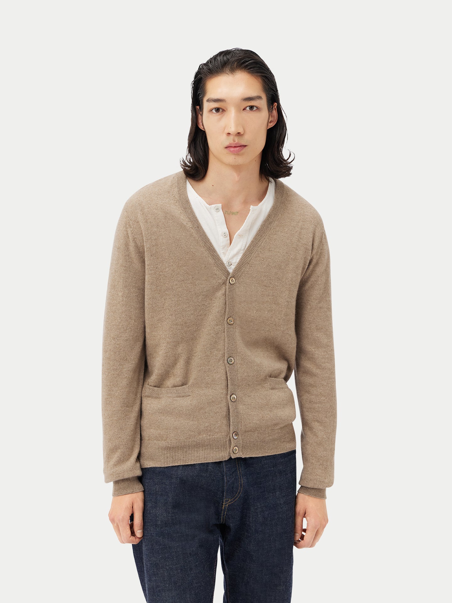 Cardigan a col V en Cachemire pour hommes Taupe - Gobi Cashmere