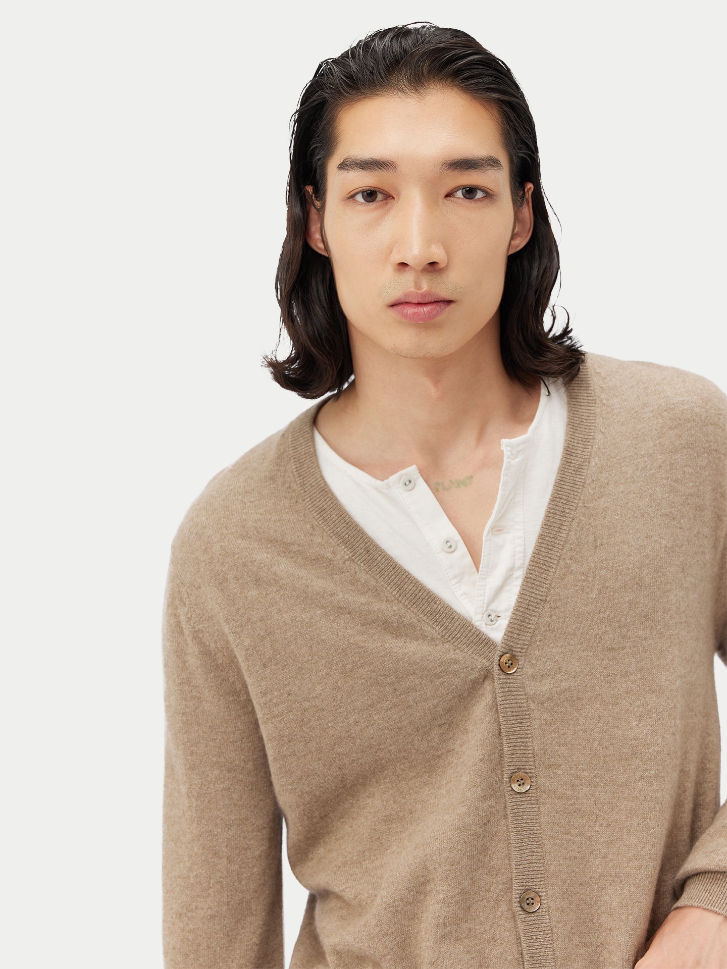 Cardigan a col V en Cachemire pour hommes Taupe - Gobi Cashmere