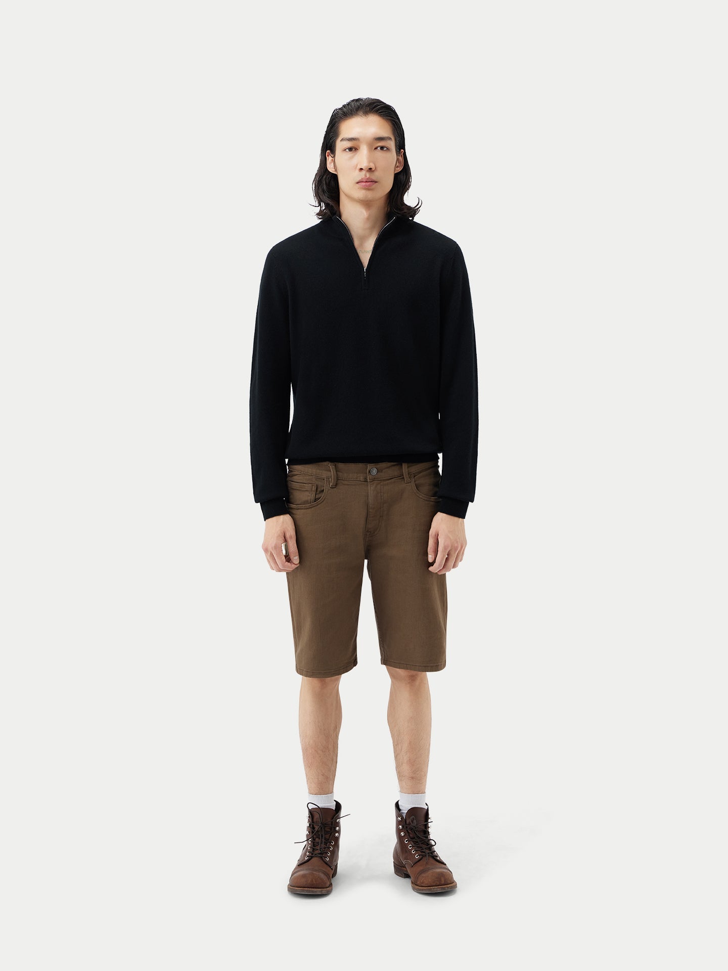 Pull polo demi en Cachemire pour hommes Noir - Gobi Cashmere
