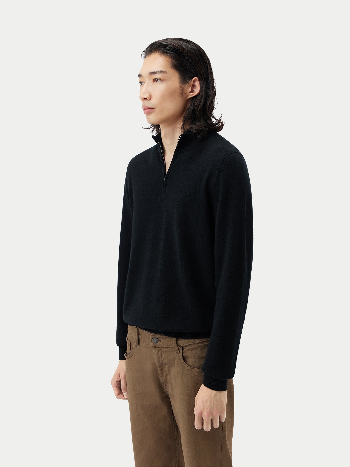 Pull polo demi en Cachemire pour hommes Noir - Gobi Cashmere