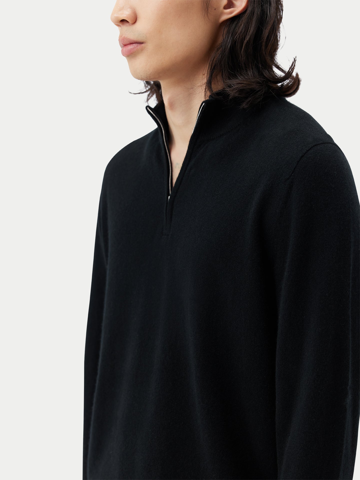 Pull polo demi en Cachemire pour hommes Noir - Gobi Cashmere