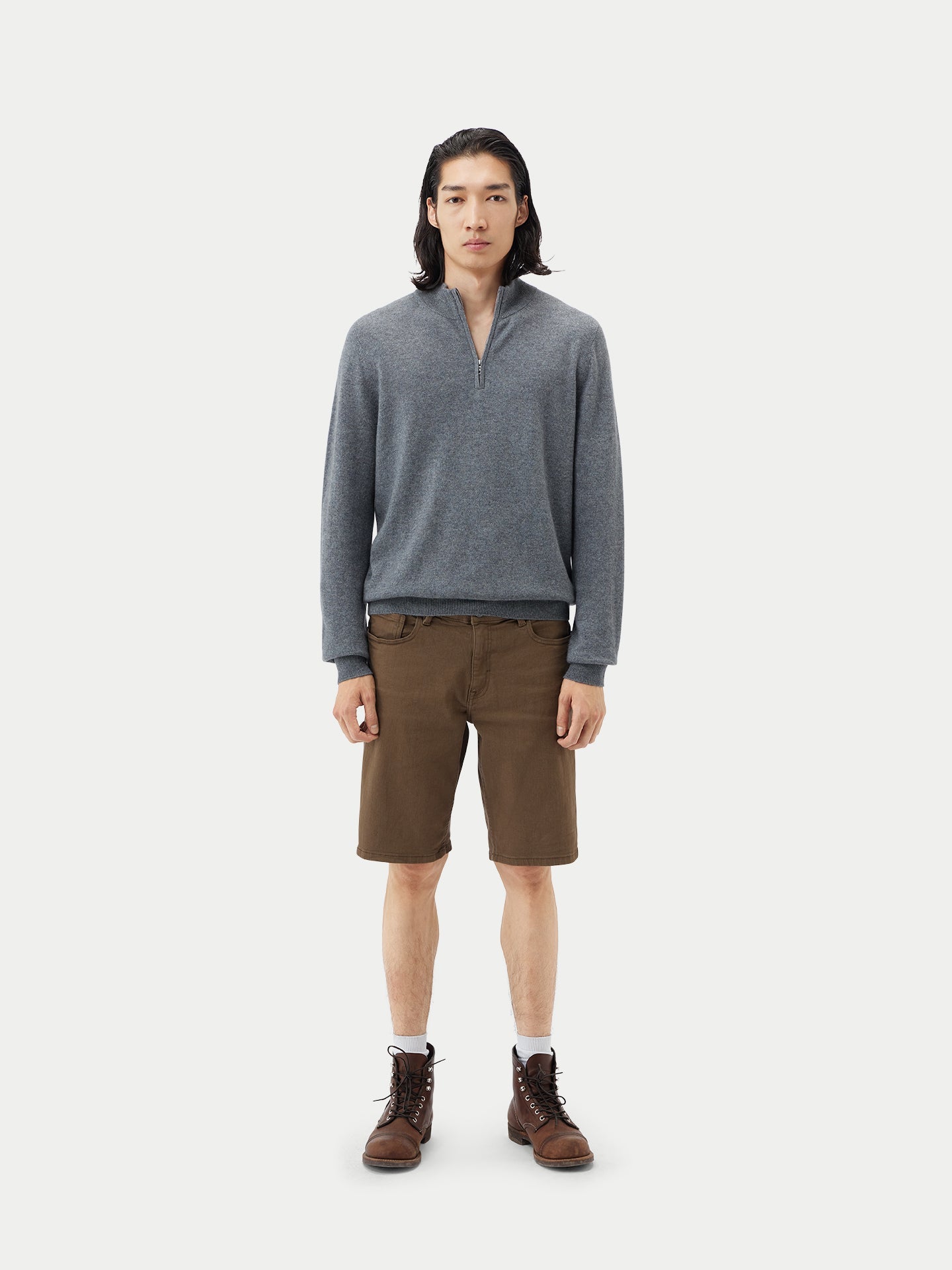 Pull polo demi en Cachemire pour hommes Gris - Gobi Cashmere