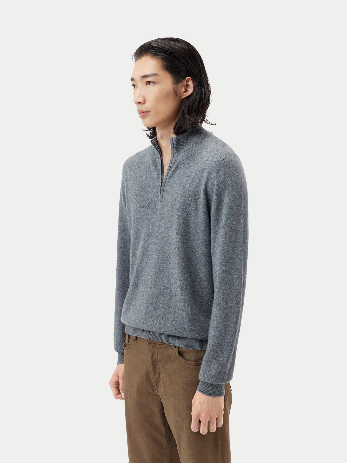 Pull polo demi en Cachemire pour hommes Gris - Gobi Cashmere