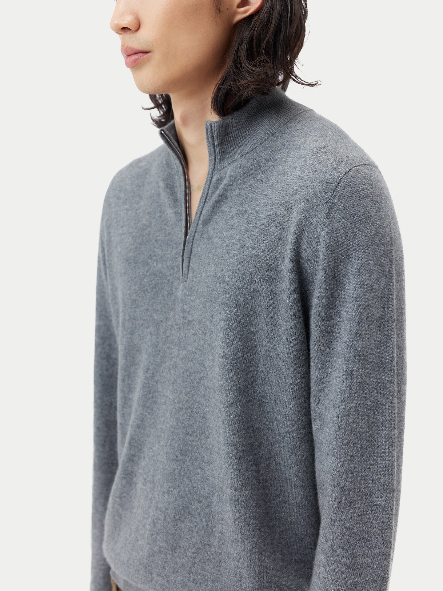 Pull polo demi en Cachemire pour hommes Gris - Gobi Cashmere