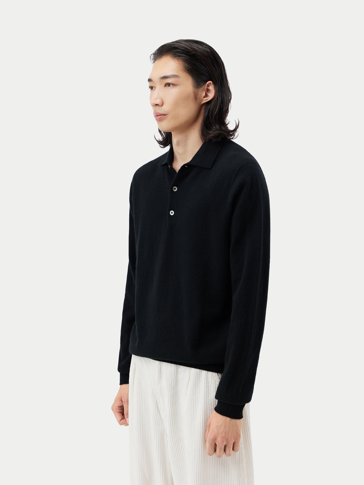 Pull col polo en Cachemire pour hommes Noir - Gobi Cashmere