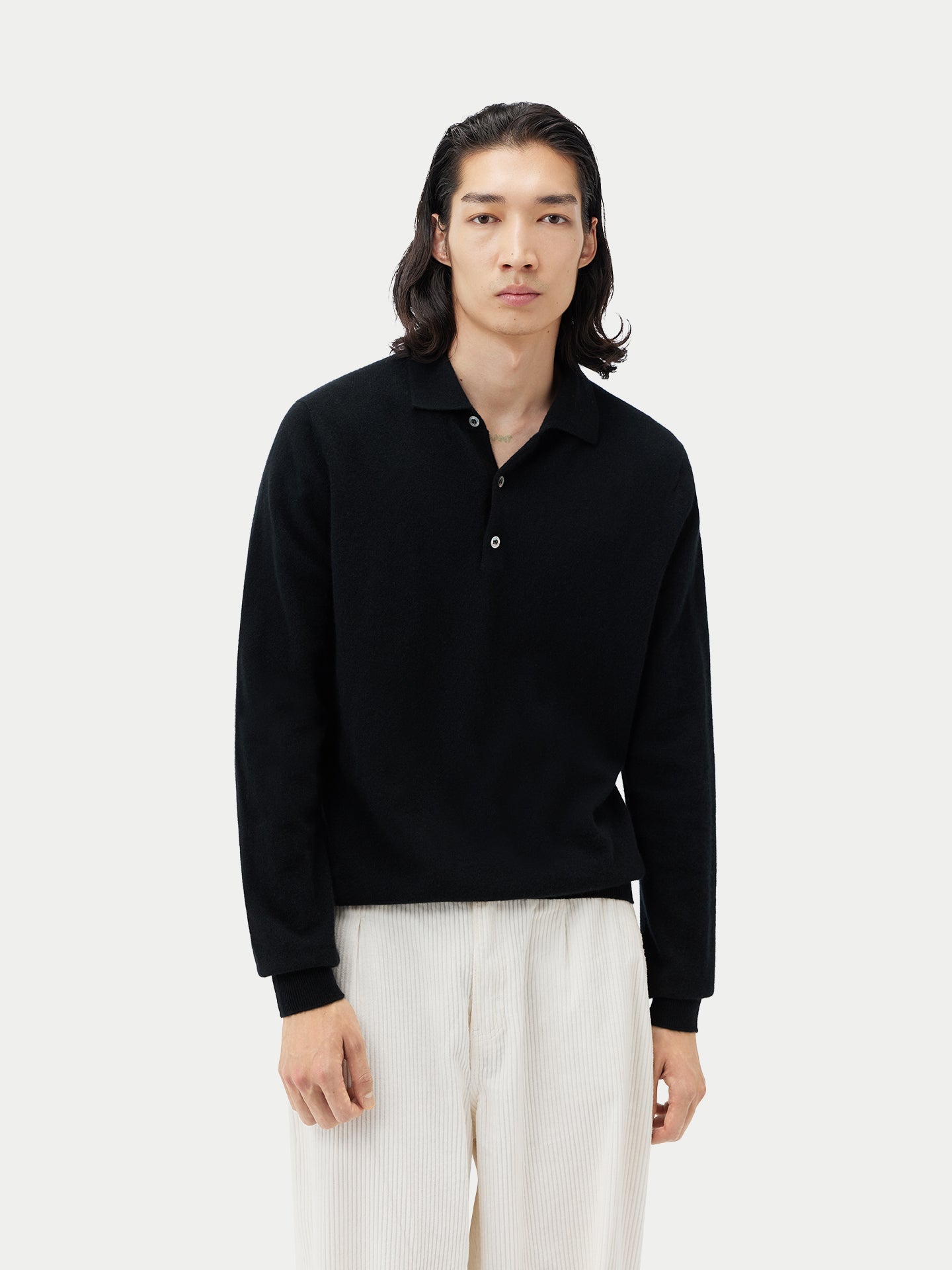 Pull col polo en Cachemire pour hommes Noir - Gobi Cashmere