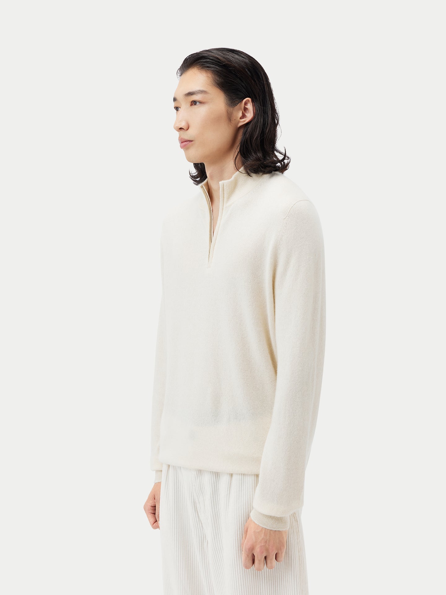 Pull polo demi zippé pour homme , couleur Blanc - Gobi Cashmere