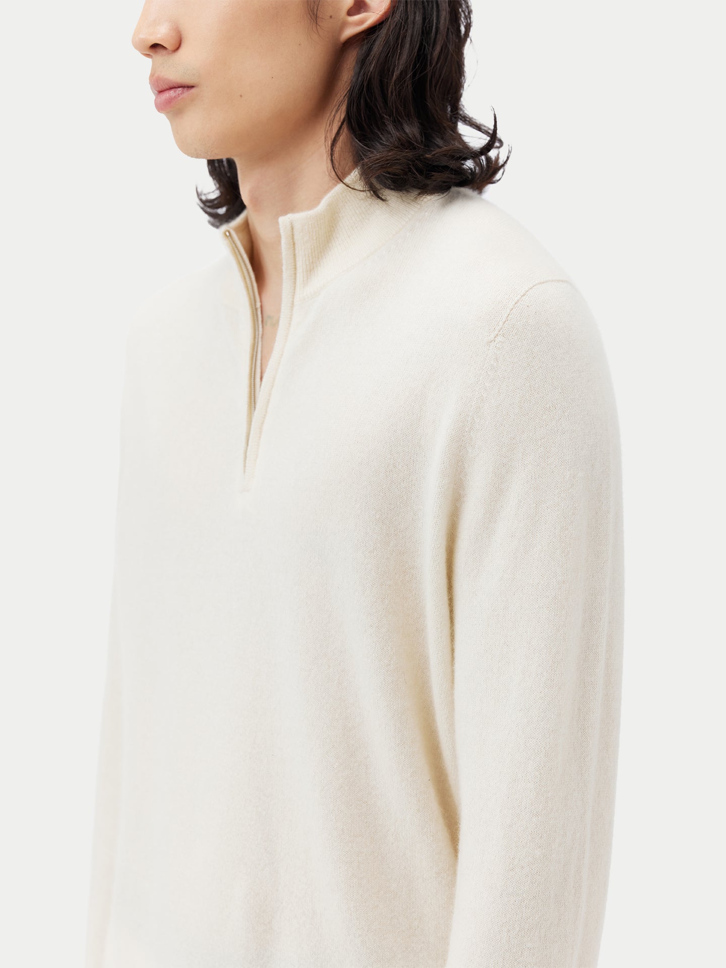 Pull polo demi zippé pour homme , couleur Blanc - Gobi Cashmere