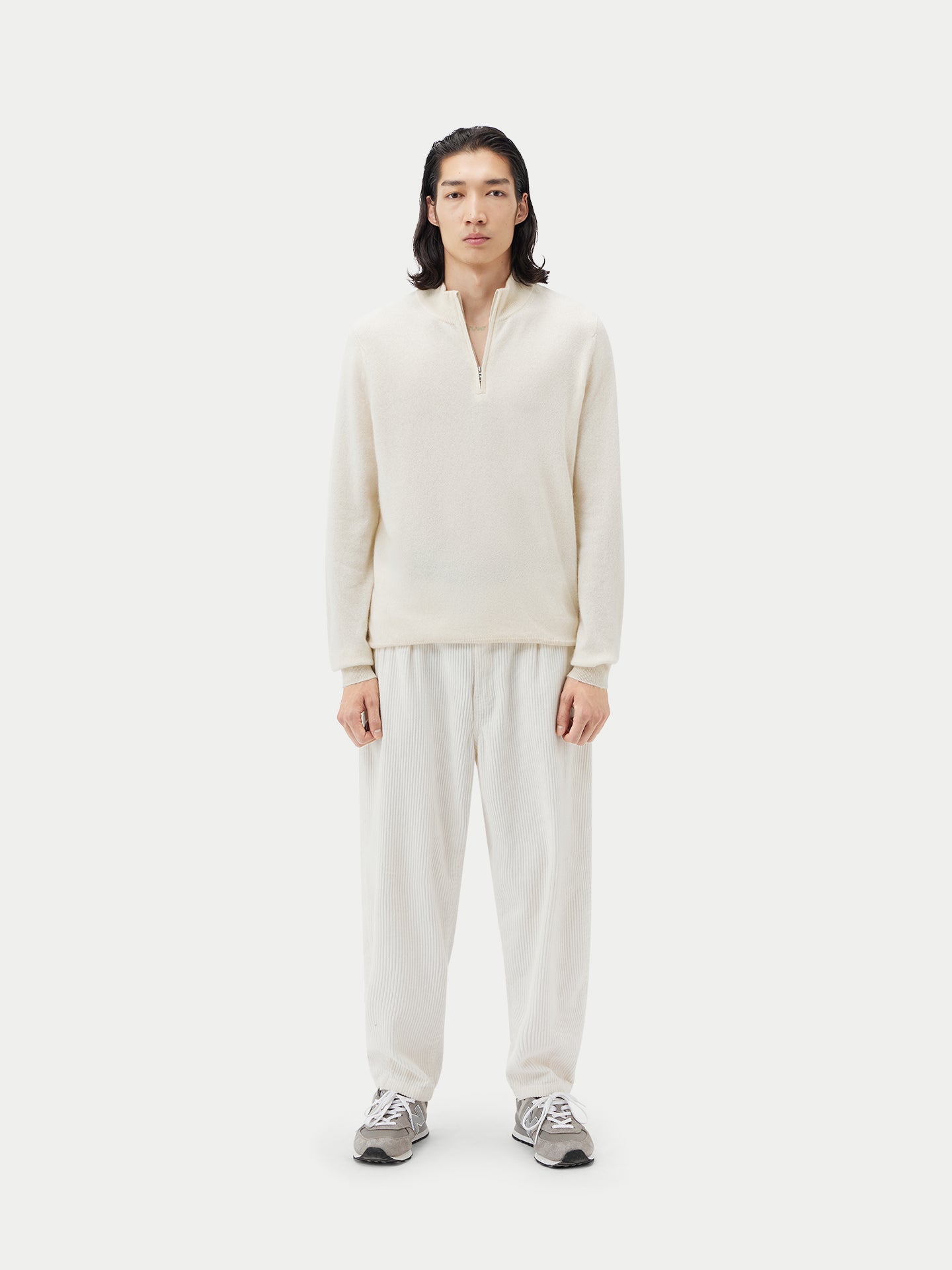 Pull polo demi zippé pour homme , couleur Blanc - Gobi Cashmere