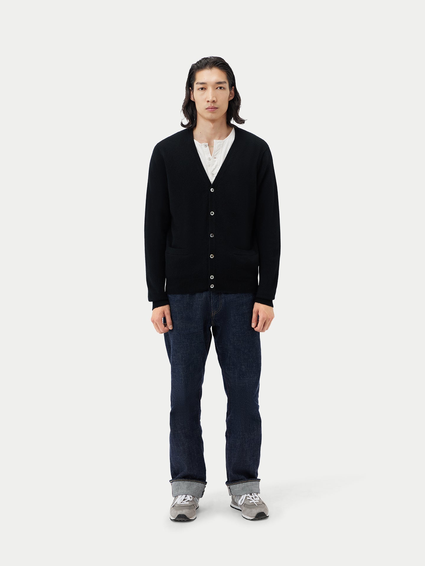 Men's Cashmere V-neck Cardigan Black - Gobi Cashmere