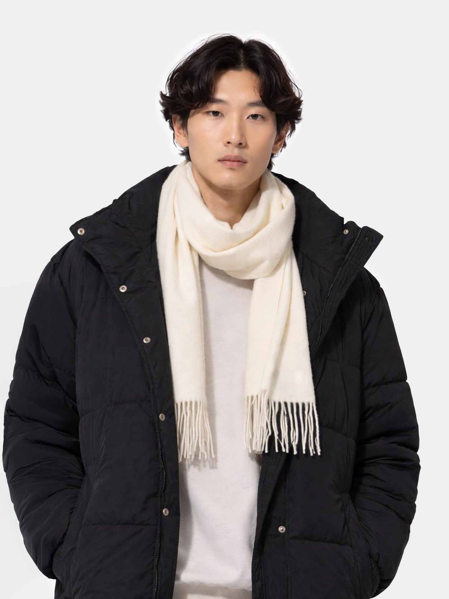 Écharpe avec franges en cachemire pour unisex Blanc - Gobi Cashmere