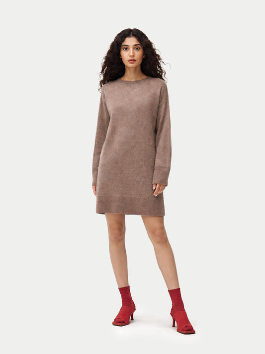 Robe en Cachemire Sans Coutures à Col Rond Couleur Organique