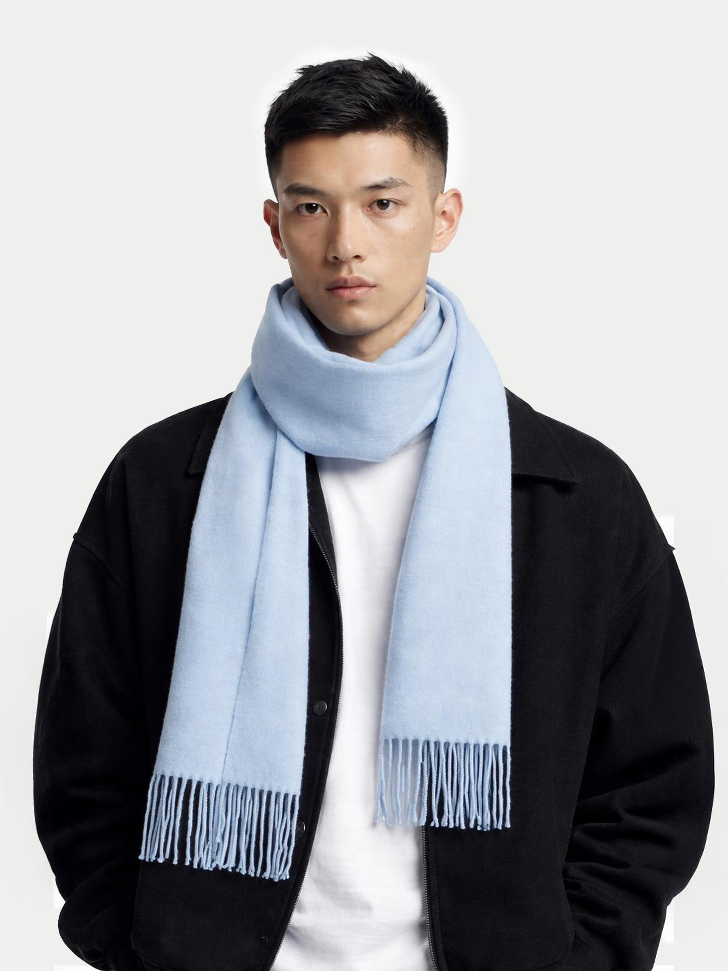 Écharpe avec franges en cachemire pour unisex Bleu Clair - Gobi Cashmere