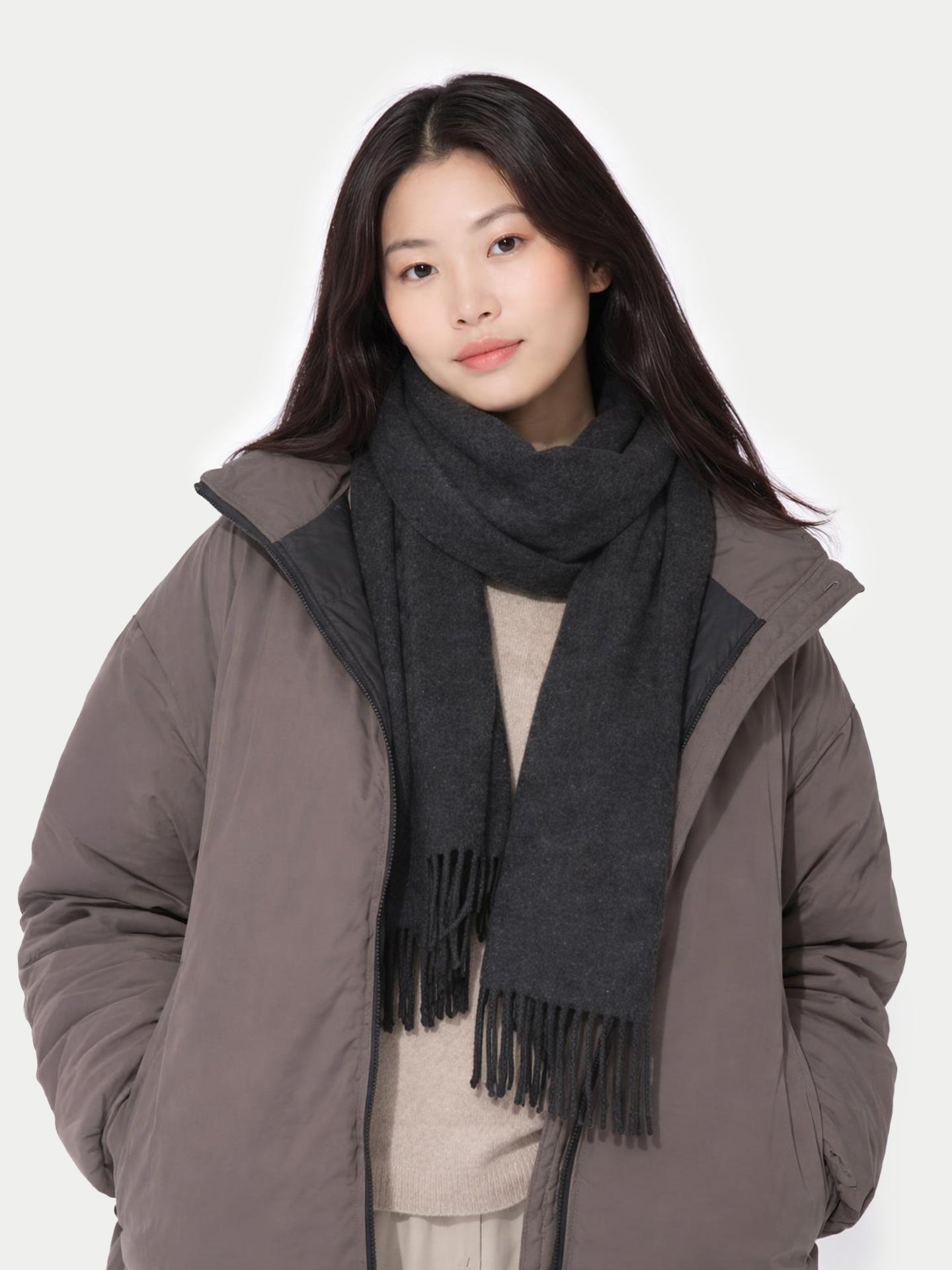 Écharpe avec franges en cachemire pour unisex Gris Taupe - Gobi Cashmere