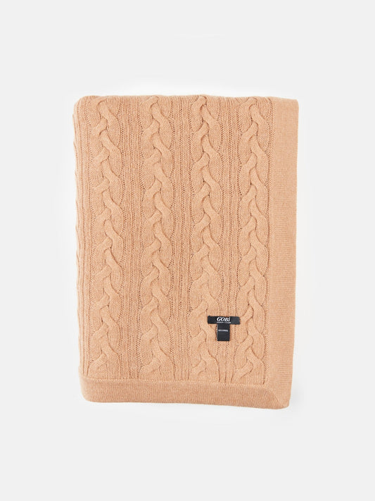 Unisex Cashmere Cable Knit Blanket Brown - Gobi Cashmere