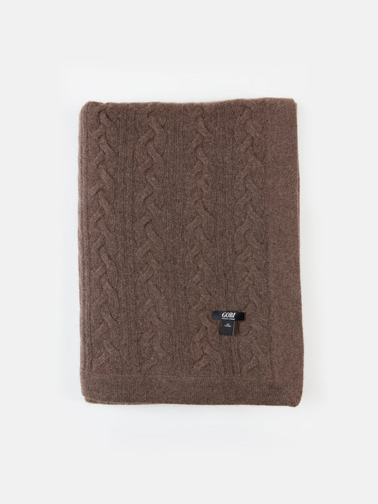 Unisex Cashmere Cable Knit Blanket Taupe - Gobi Cashmere