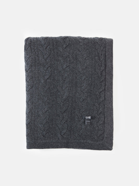 Unisex Cashmere Cable Knit Blanket Gray - Gobi Cashmere