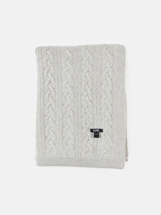 Unisex Cashmere Cable Knit Blanket Gray - Gobi Cashmere