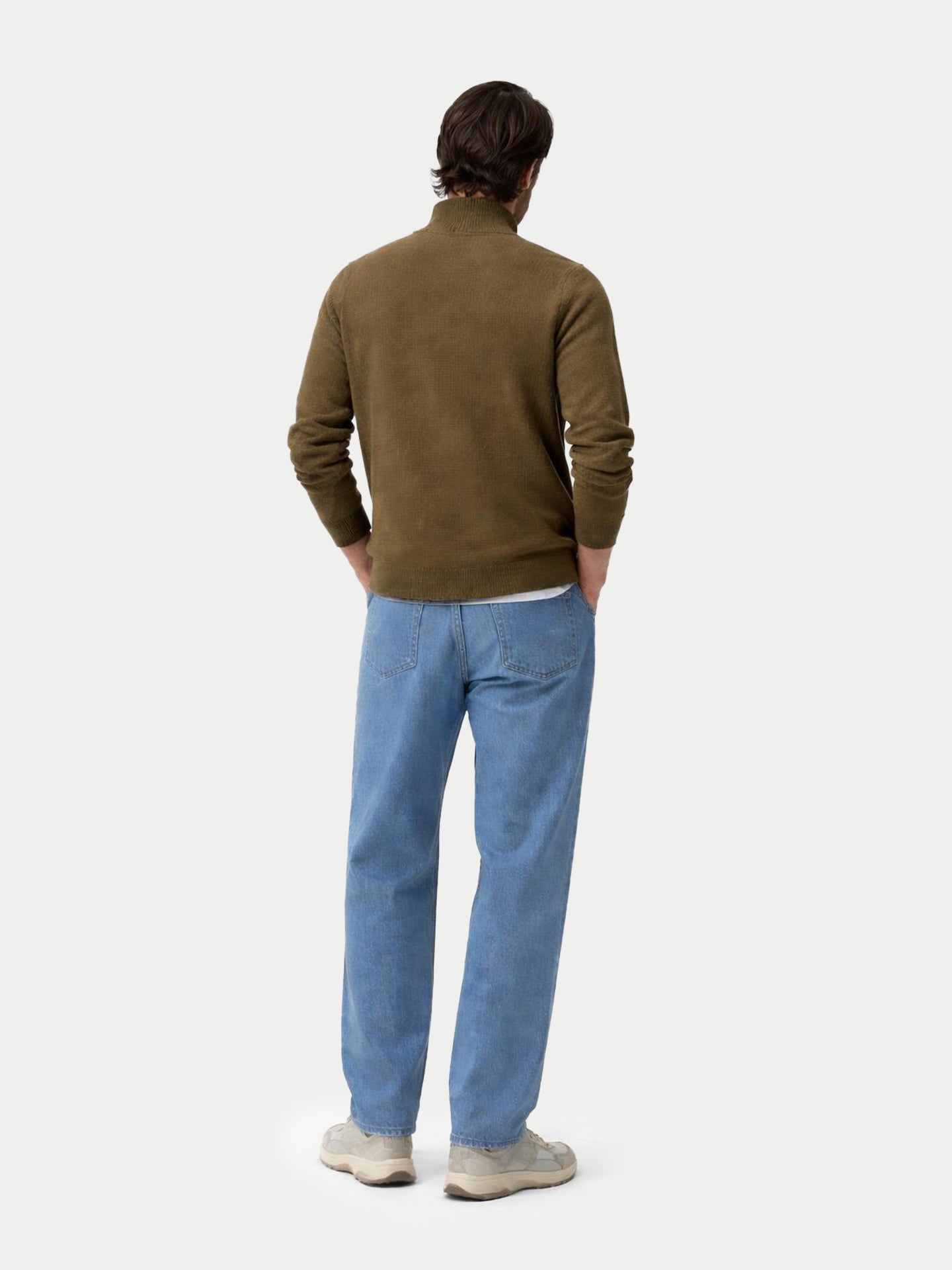 Pull en Cachemire Homme en Tricot Waffle avec Demi-Fermeture Éclair