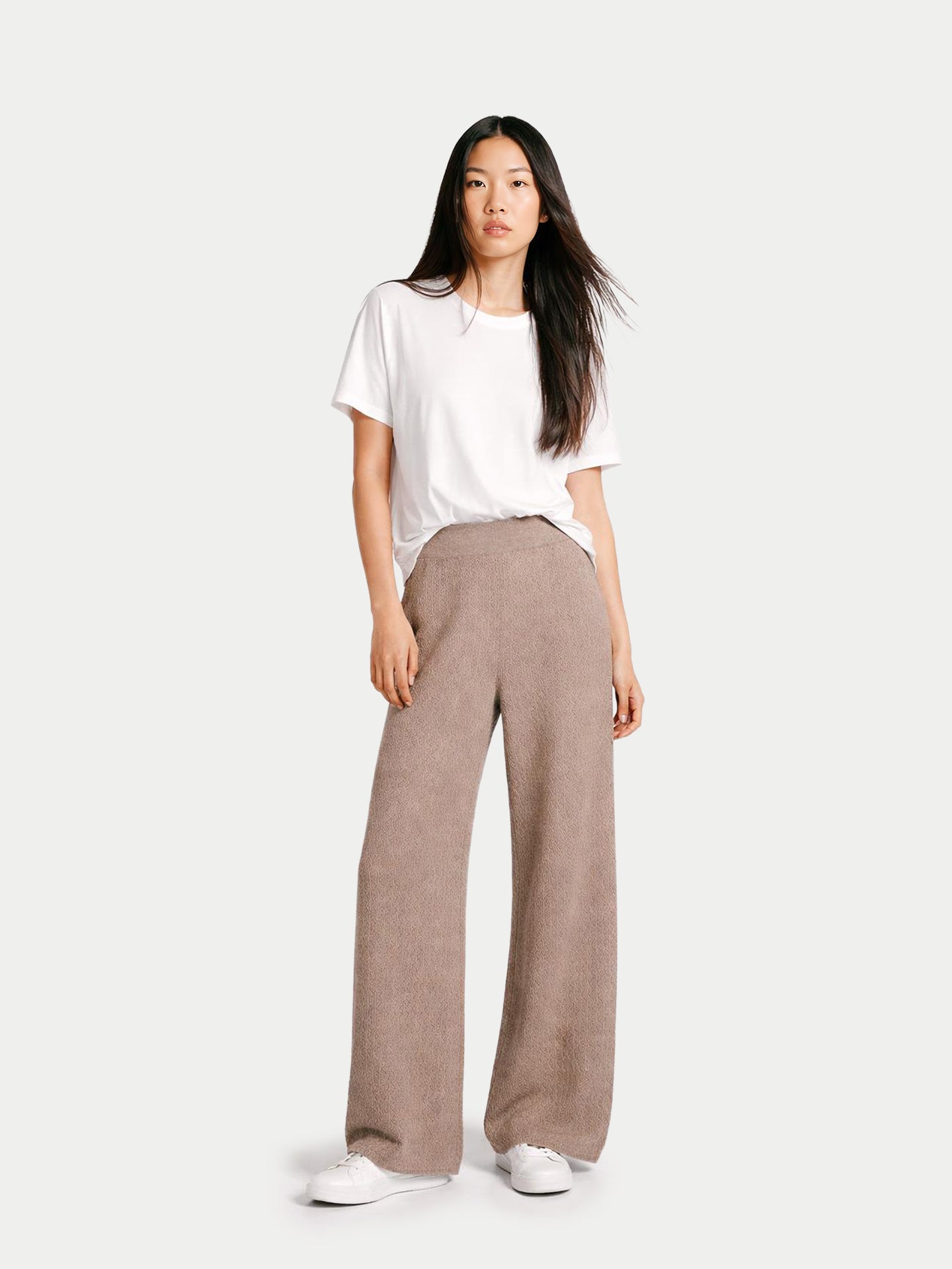 Pantalon en Cachemire Ajour à Jambes Larges Couleur Organique