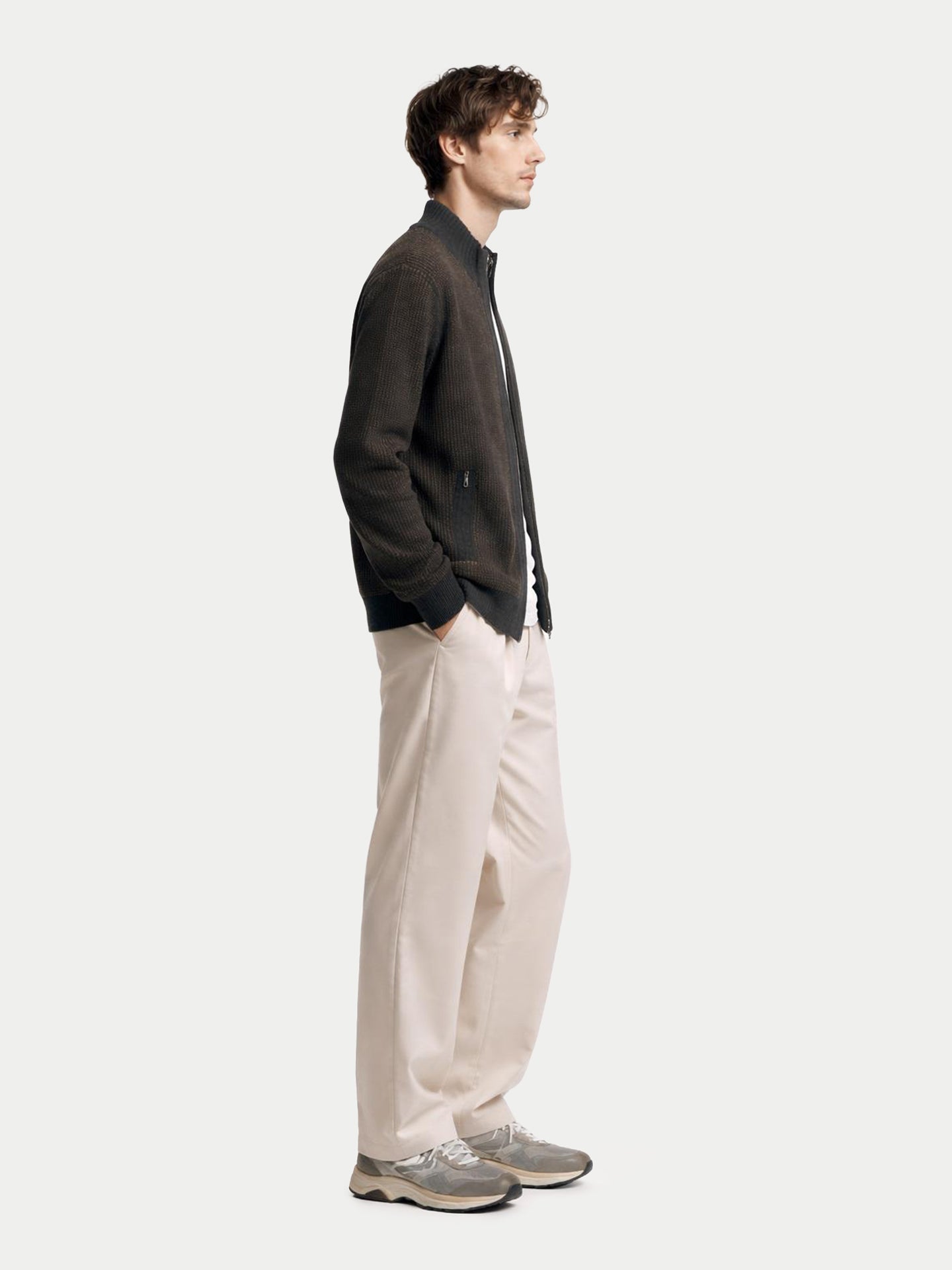 Cardigan en Cachemire Homme Bicolore avec Fermeture Full-Zip